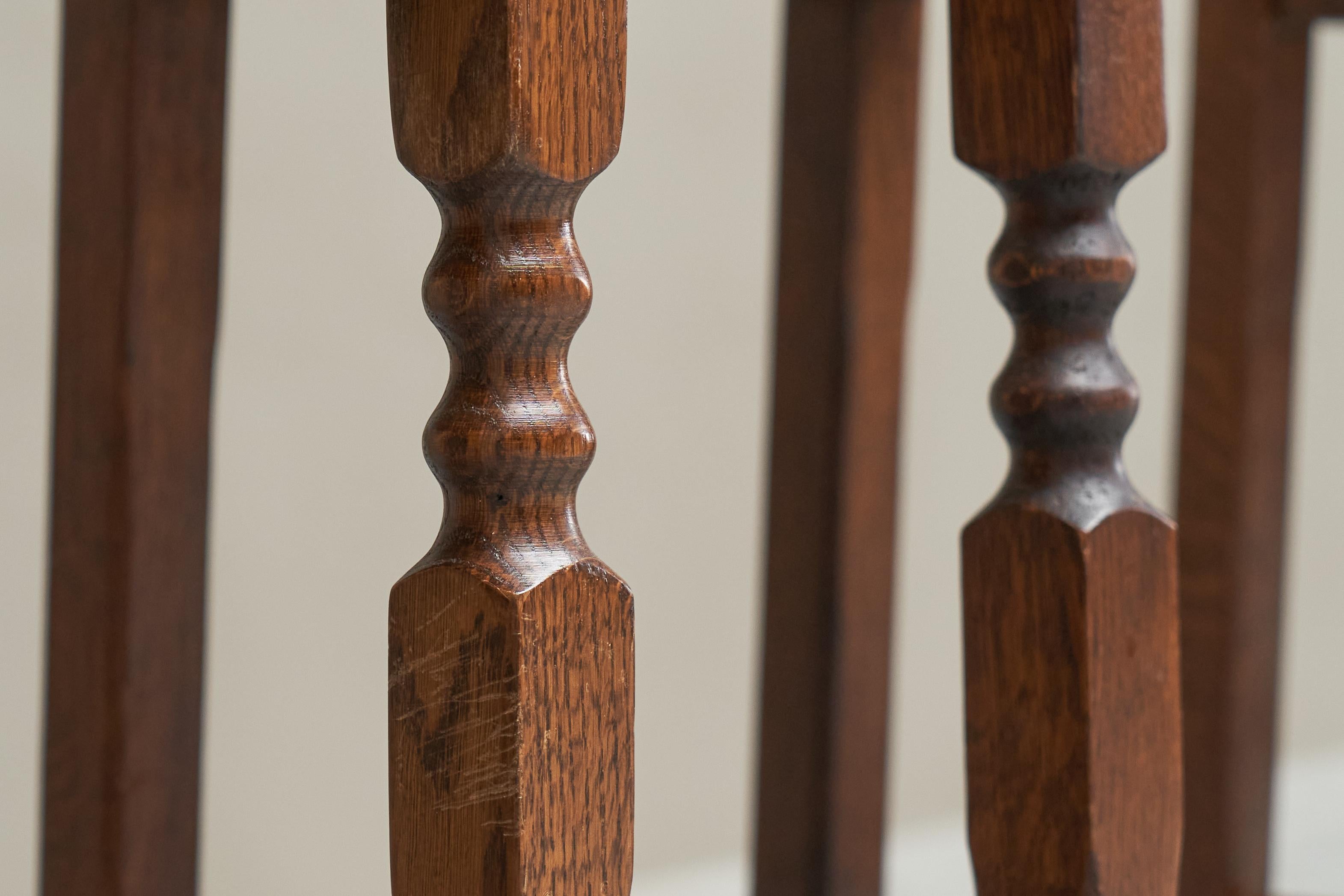 Set of 4 Art Deco Bar Stools in Solid Oak and Rush 1940s 2