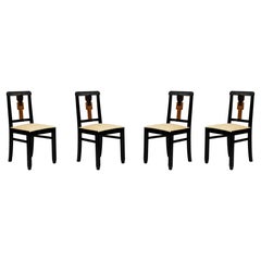 Set Of 4 Art Deco Black Lacquer Chairs, (1939-1949)