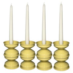 Set of 4 Art Deco Butter Yellow Candlesticks, Italian Contemporary Design