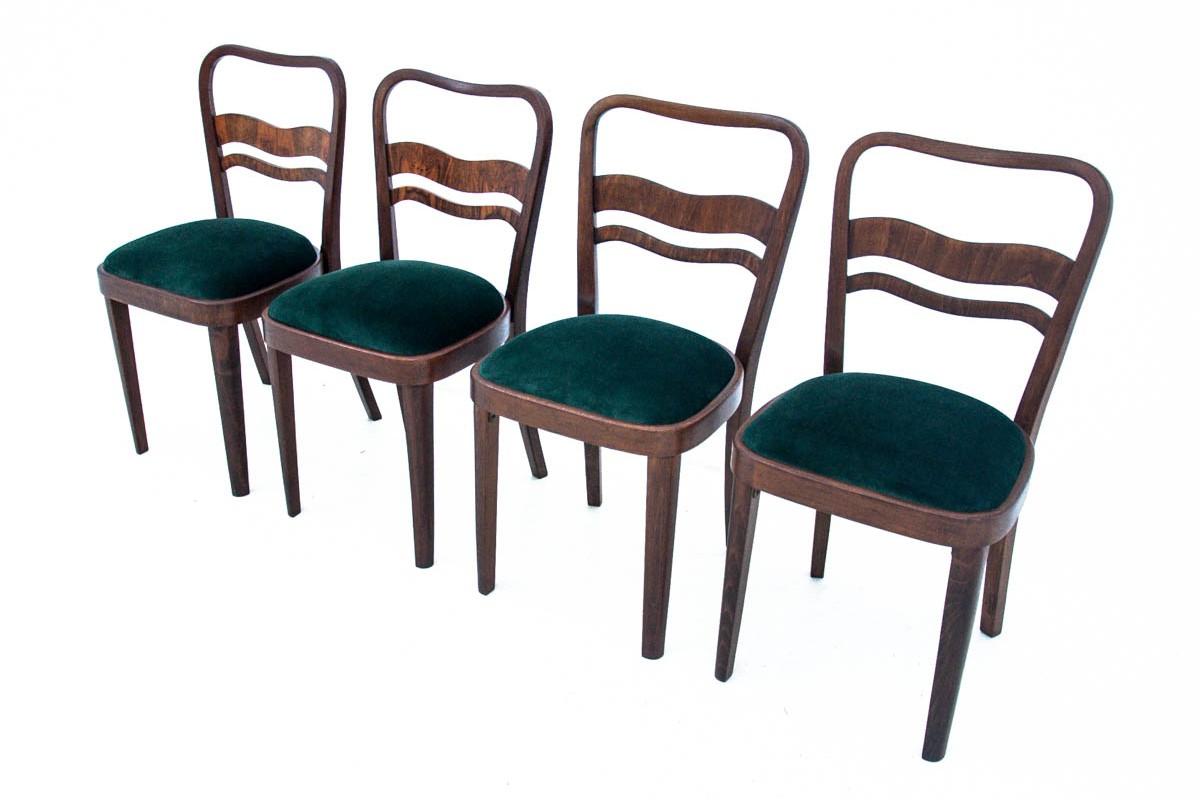 Mid-20th Century Set of 4 Art Deco Chairs, Poland, 1960s