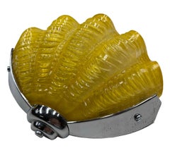 Set of 4 art Deco Chrome shell wall lights in daffodil yellow