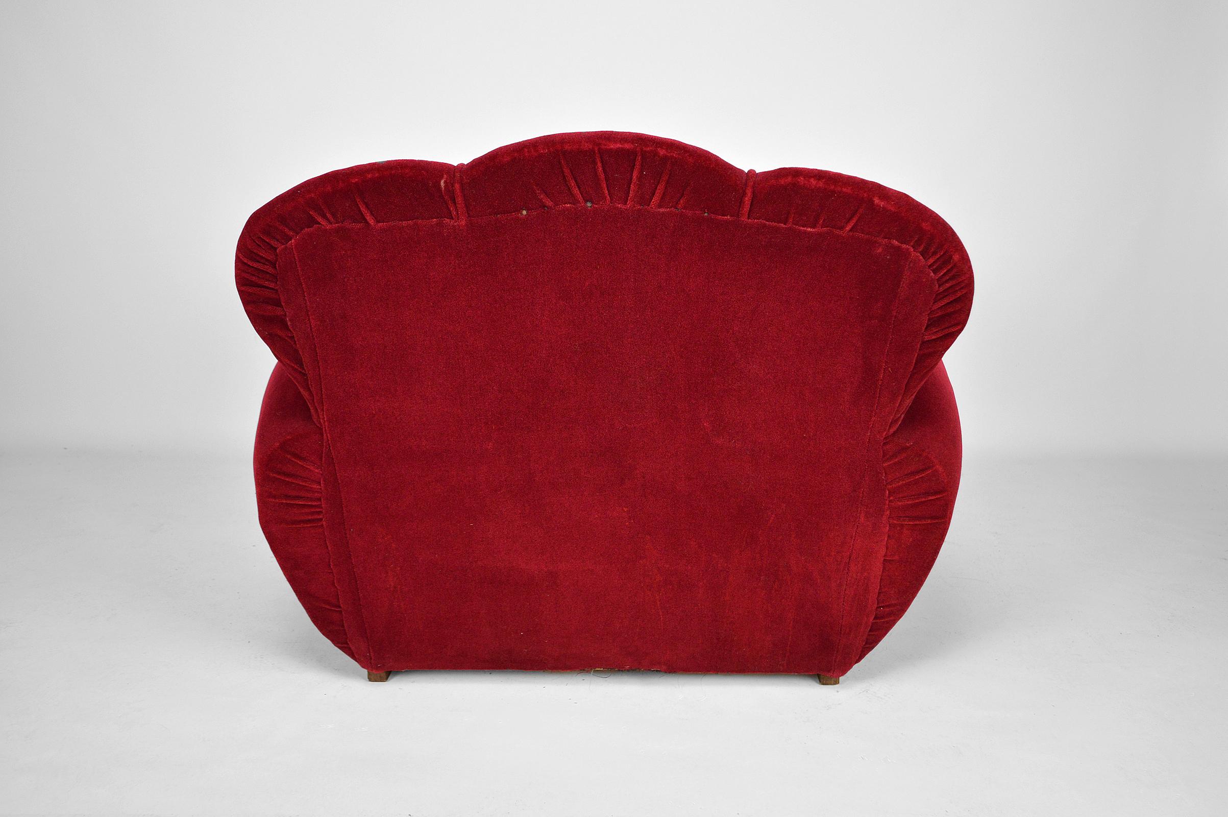 Set of 4 Art Deco Club Chairs in Red Velvet, France, circa 1930 2