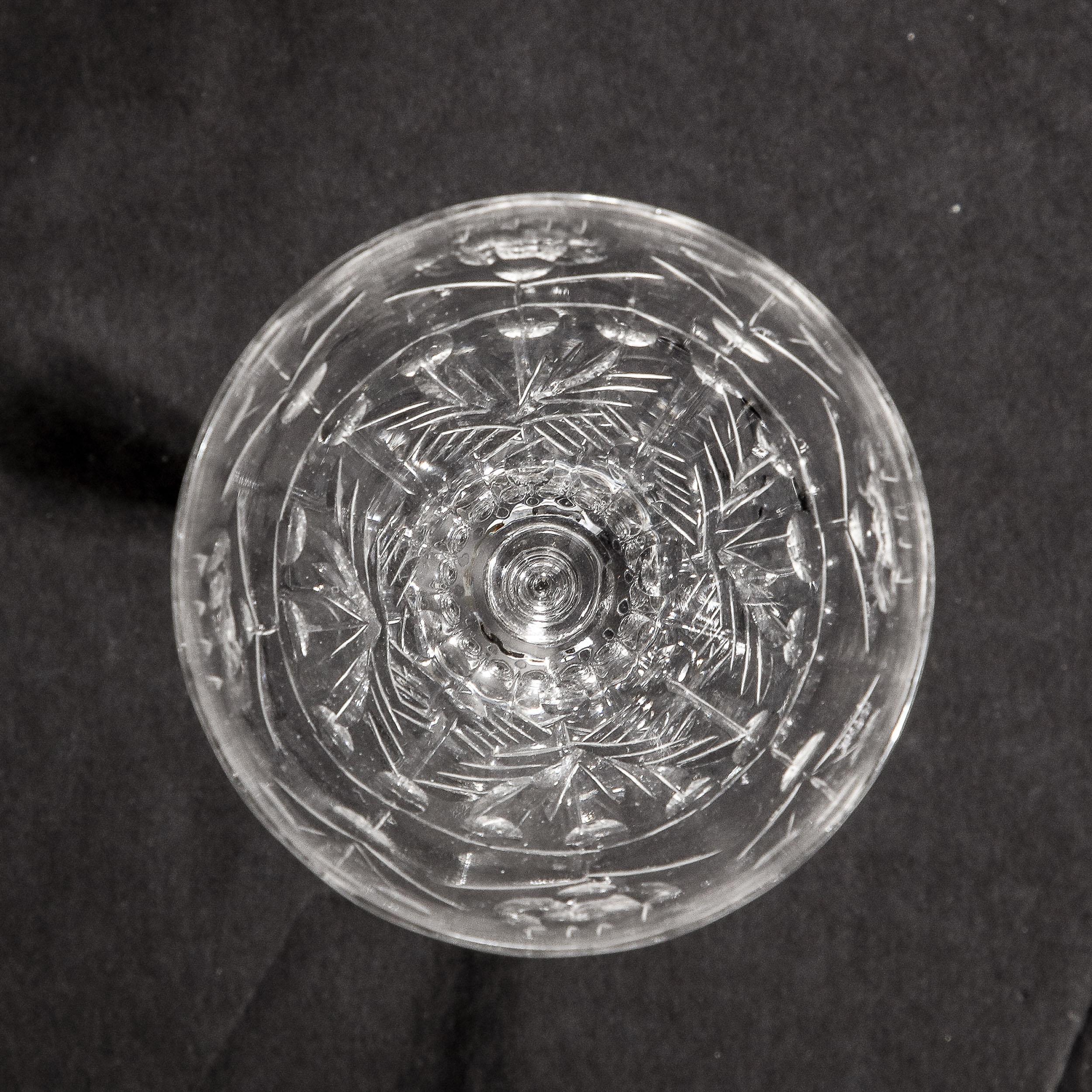 Set of 4 Art Deco Cut Crystal Cocktail Glasses with Foliage Motifs For