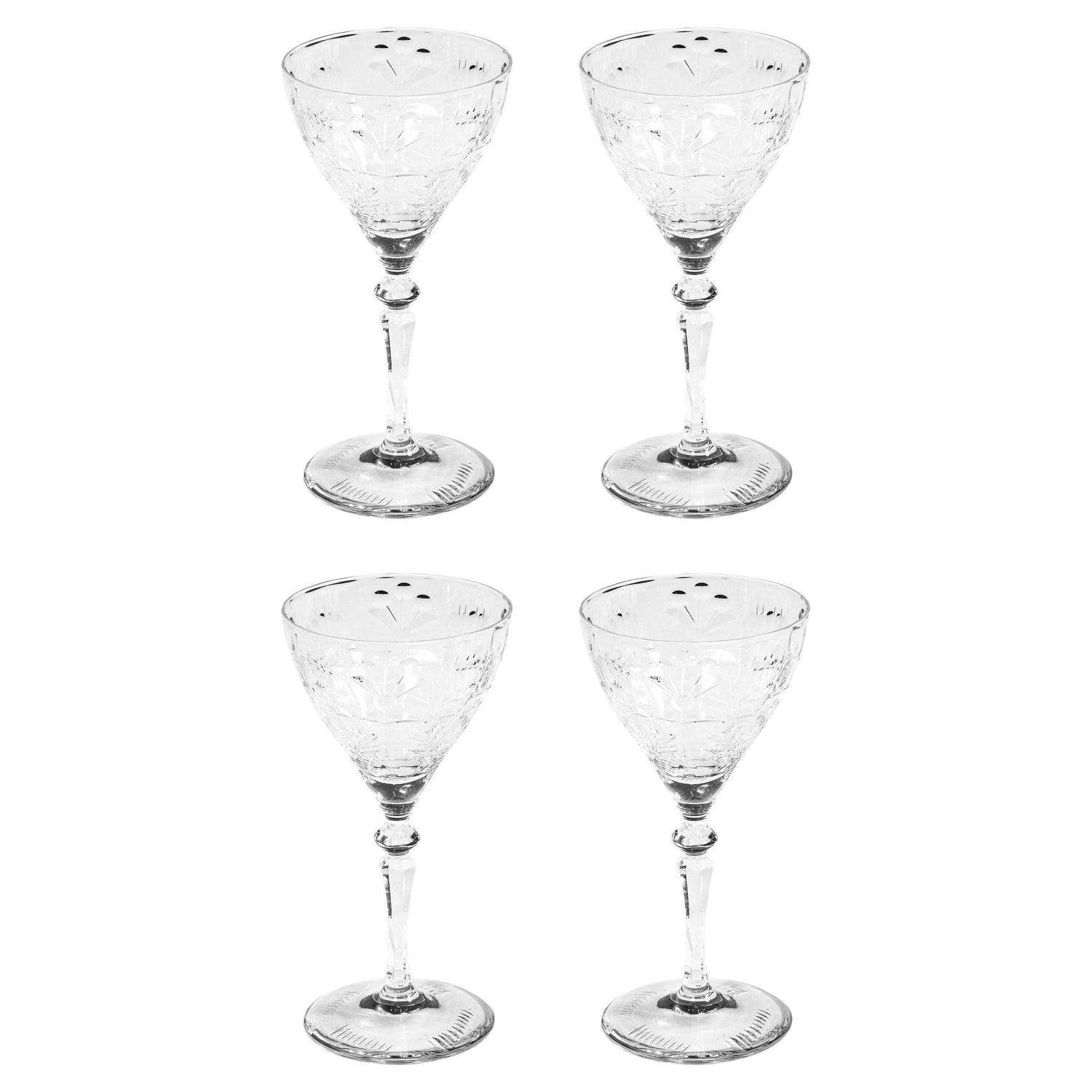 Set of 6 Fine Art Deco Cut Crystal Water Glasses with Foliate