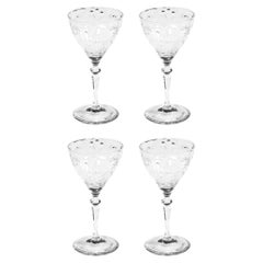 Antique Set of 4 Art Deco Cut Crystal Cocktail Glasses with Foliage Motifs