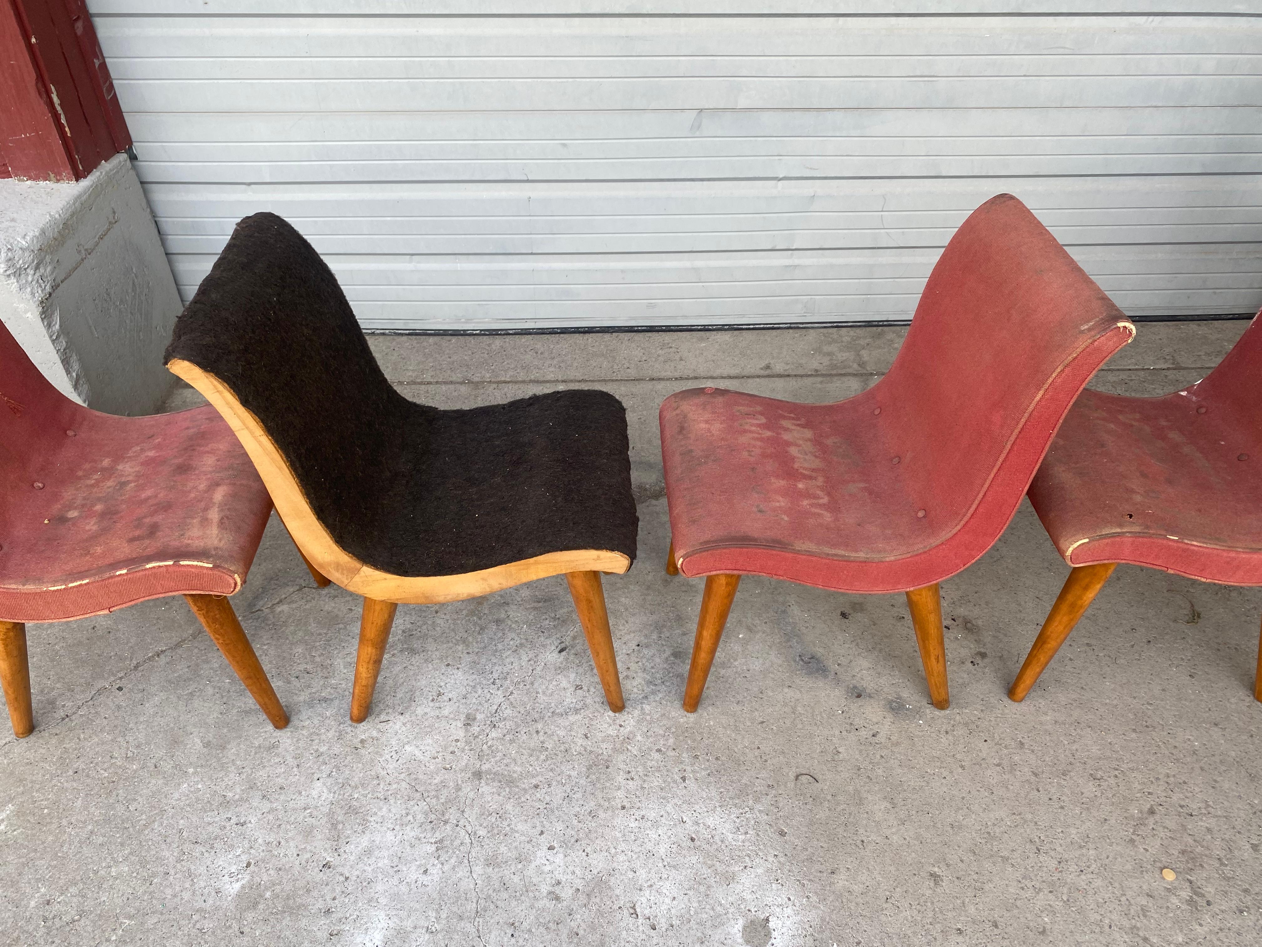 Set of 4 Art Deco Dining Chairs by Russel Wright for Conant Ball, USA, 1940s In Distressed Condition In Buffalo, NY