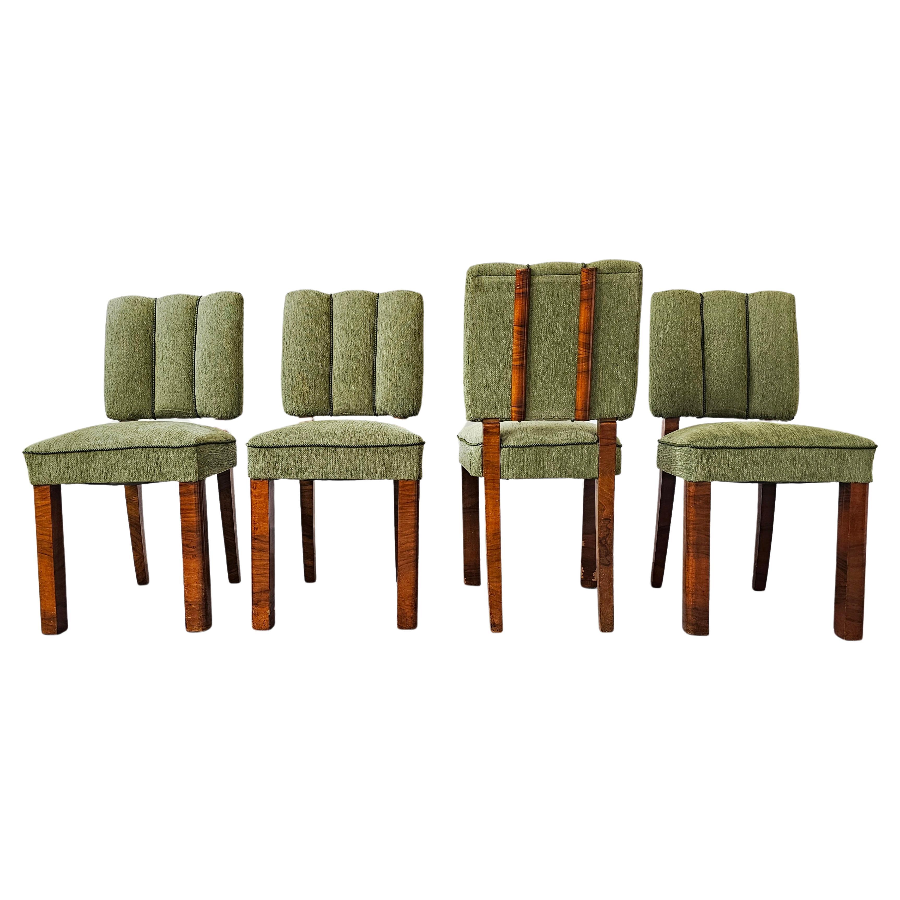 Set of 4 Art Deco Dining Chairs done in walnut, Austria 1930s For Sale