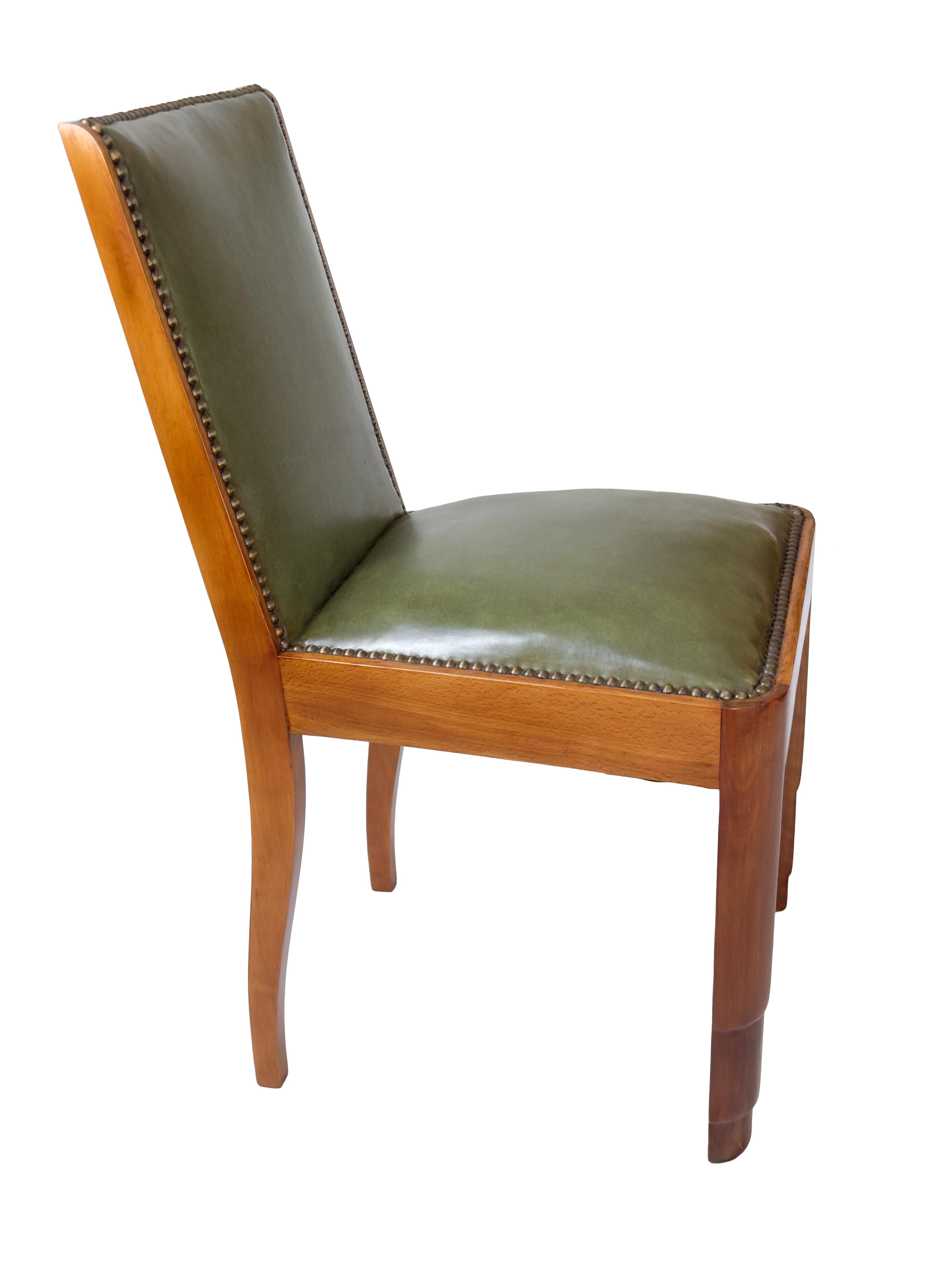 French Set of Four Art Deco Green Chairs, 20th Century For Sale