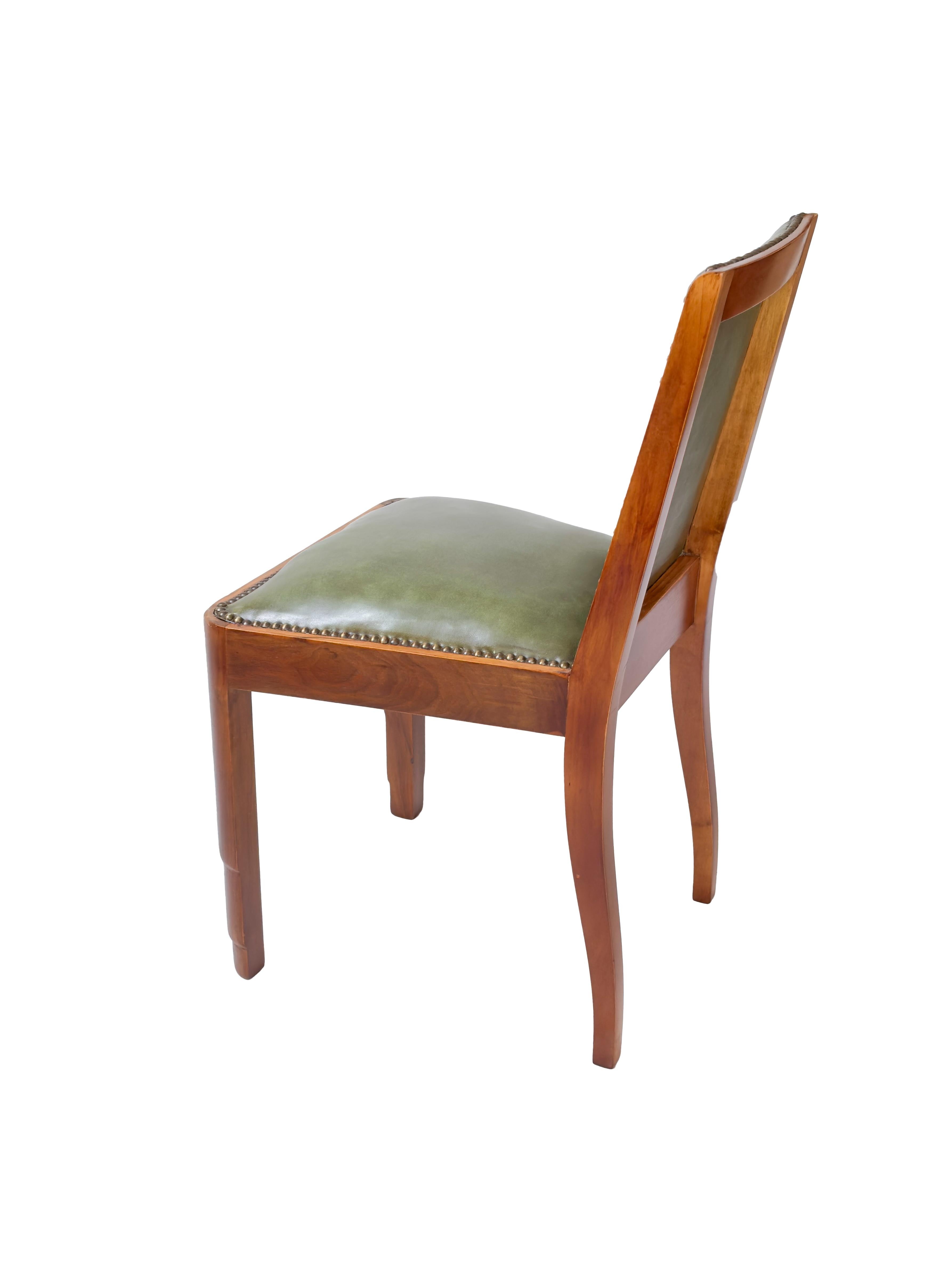 Leather Set of Four Art Deco Green Chairs, 20th Century For Sale