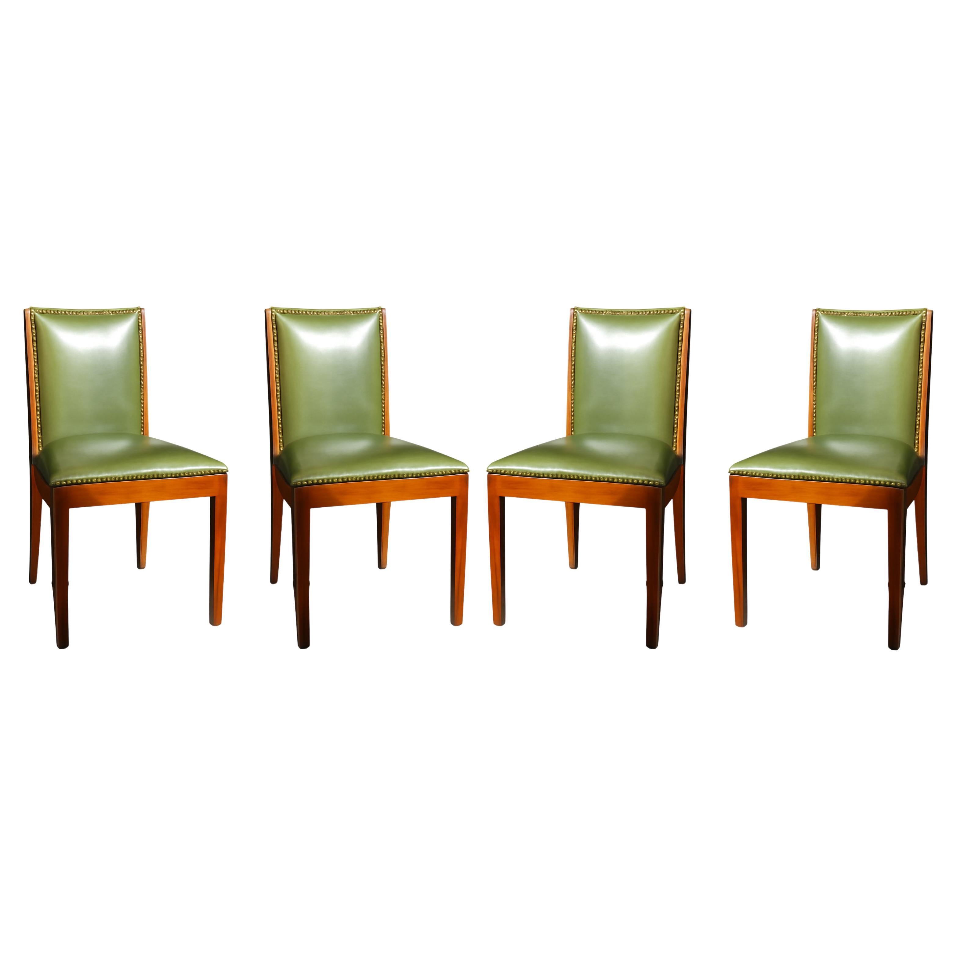 Set di 4 sedie in pelle Art Déco, 20° secolo