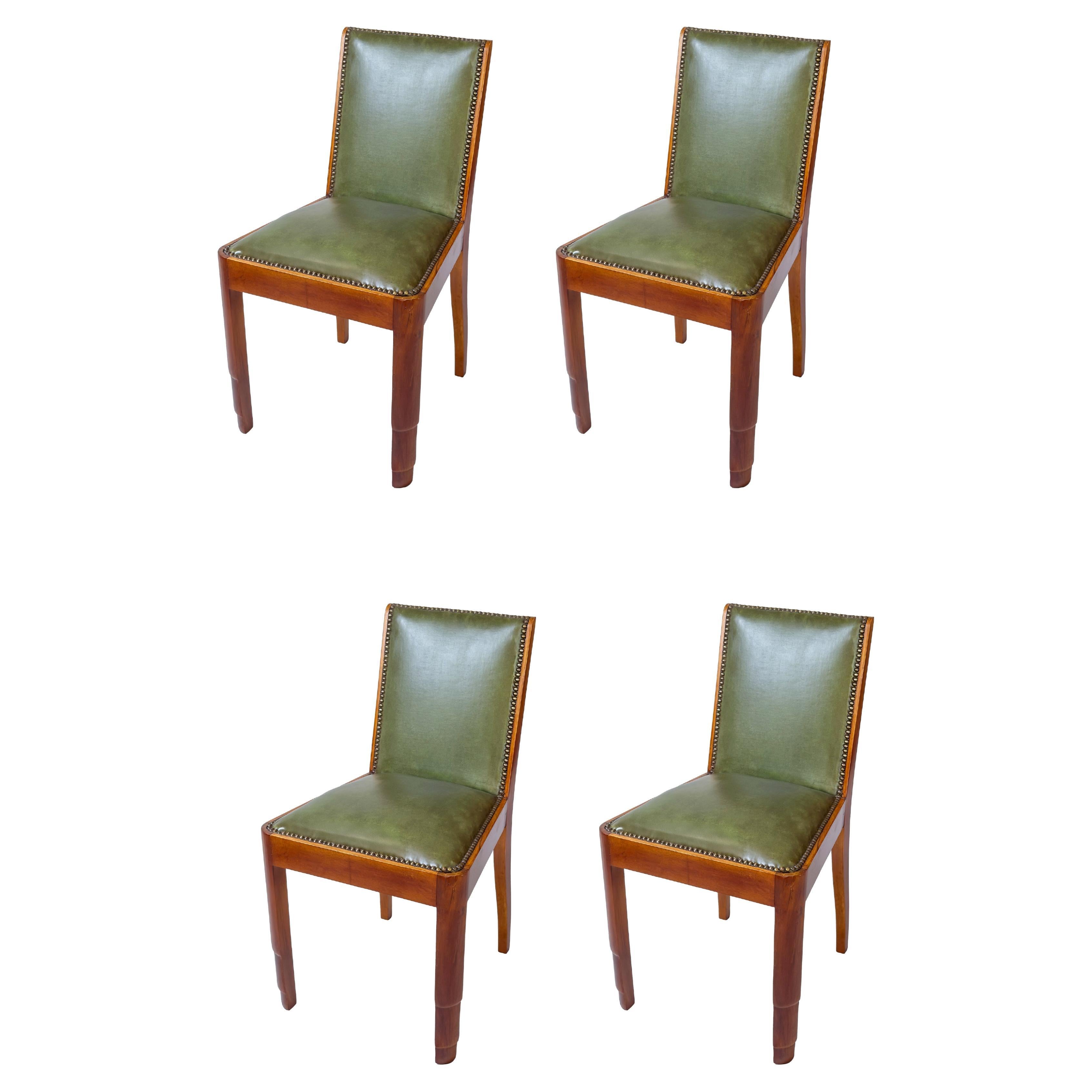 Set di 4 sedie in pelle Art Déco, 20° secolo