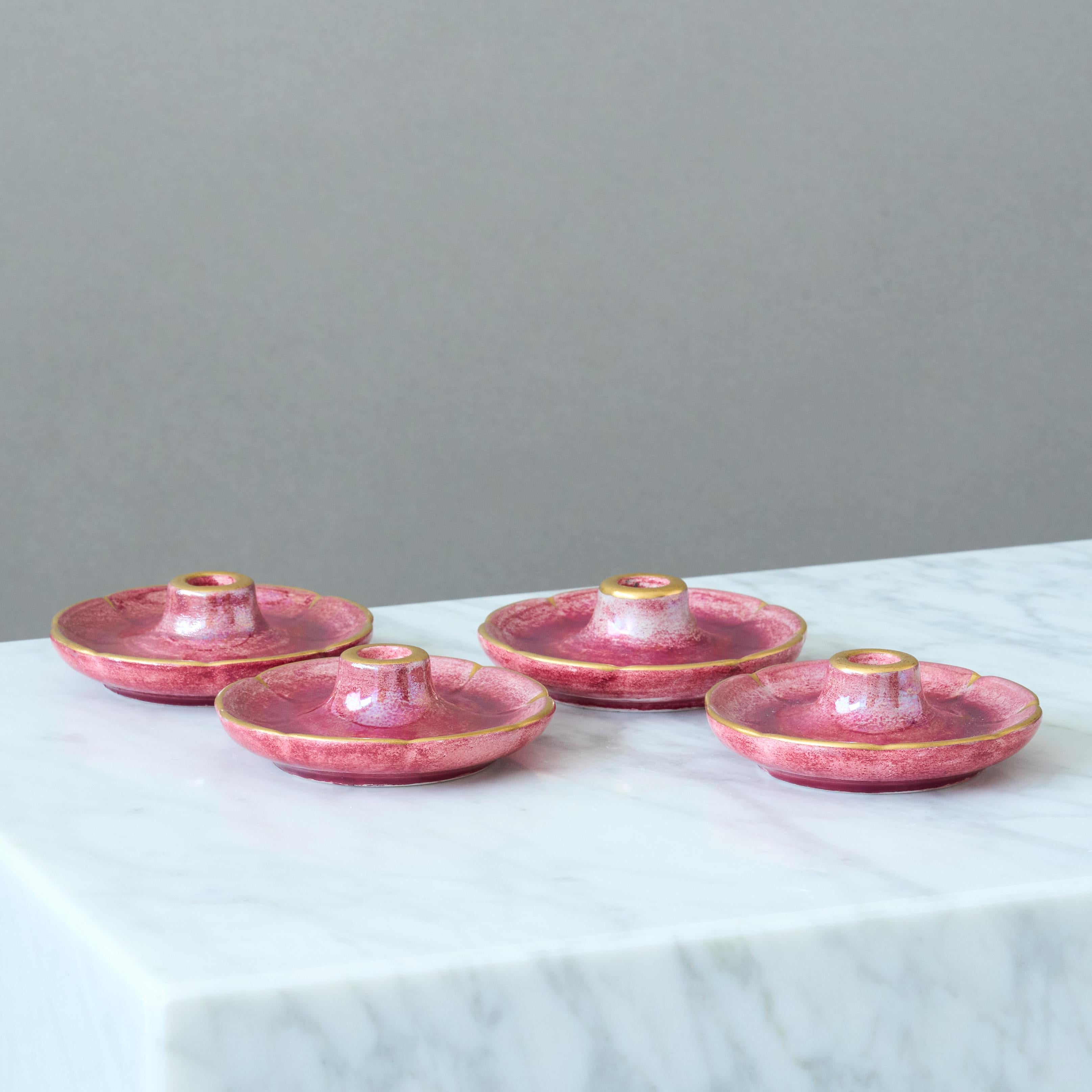 Swedish Set of 4 Art Deco Lustre Candlesticks by Josef Ekberg. Gustavsberg, Sweden 1930s For Sale