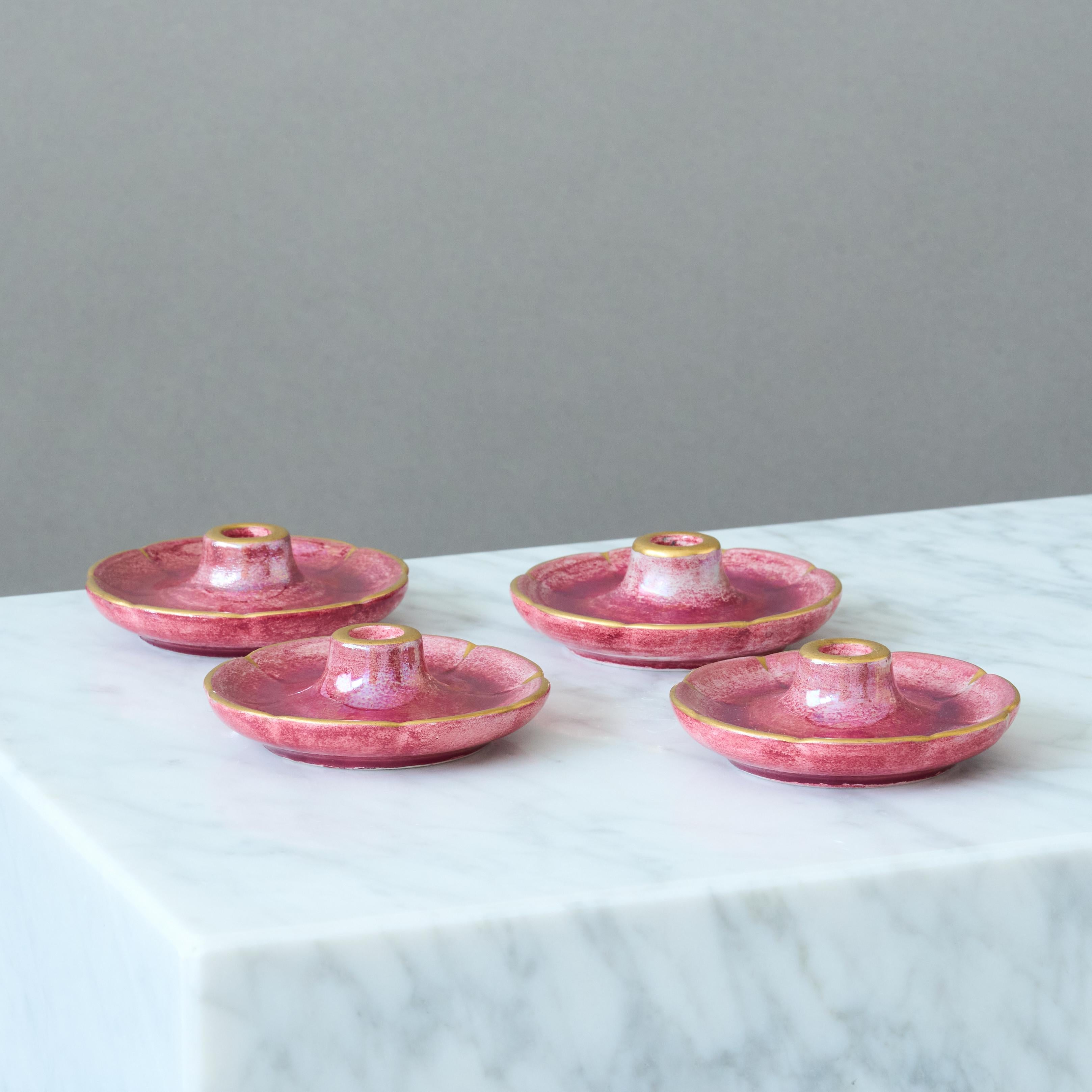 Glazed Set of 4 Art Deco Lustre Candlesticks by Josef Ekberg. Gustavsberg, Sweden 1930s For Sale