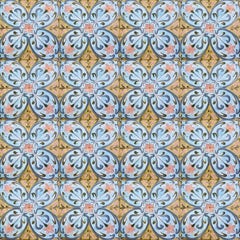 Set of 4 Art Deco Pink Blue Yellow Glazed Tiles by Le Glaive, 1930