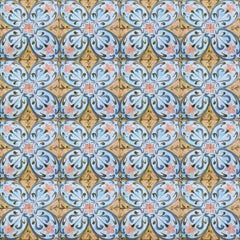 Set of 4 Art Deco Pink Blue Yellow Glazed Tiles by Le Glaive, 1930