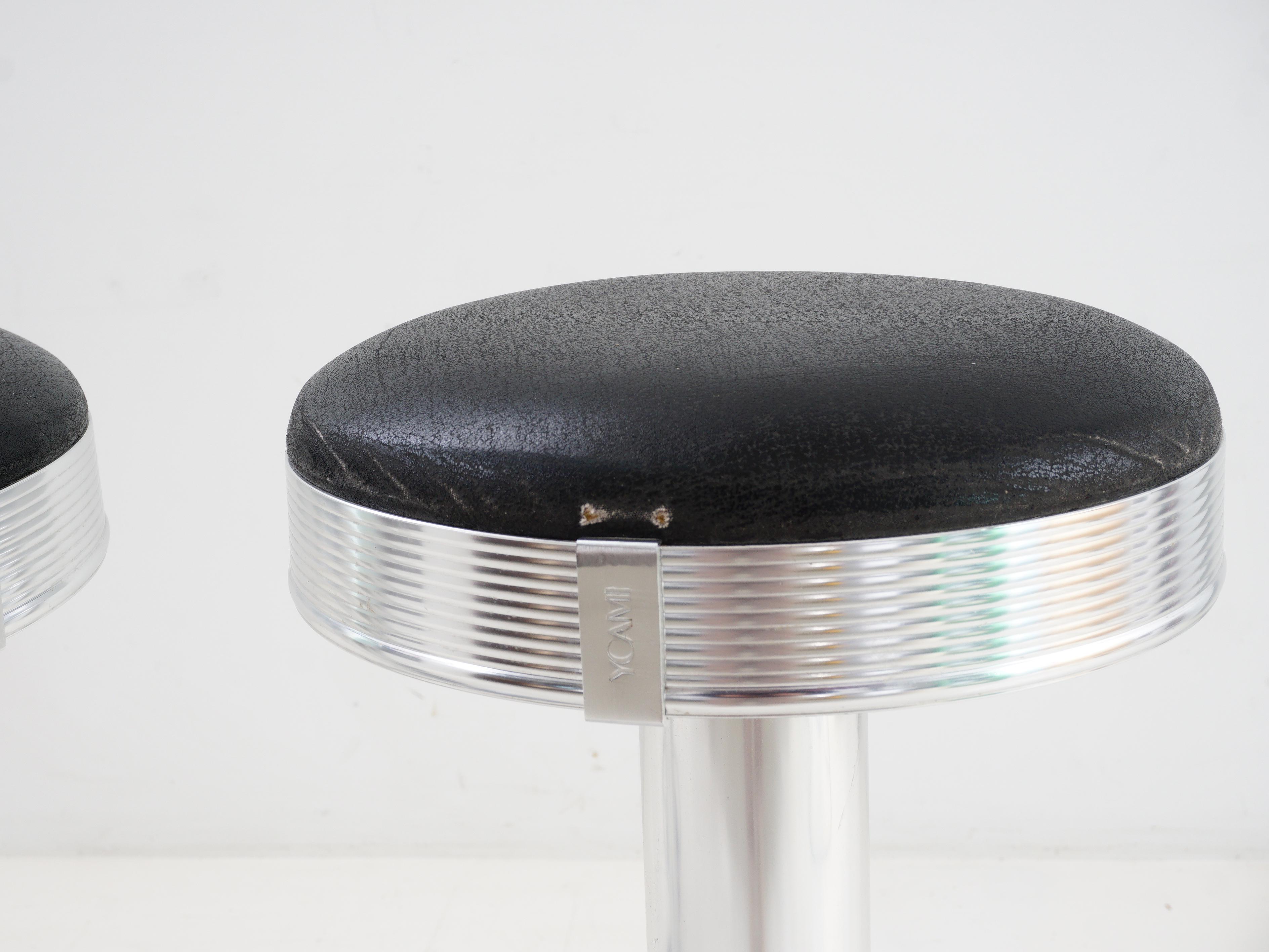 Leather Set of 4 Art Deco Stools, 1970s For Sale