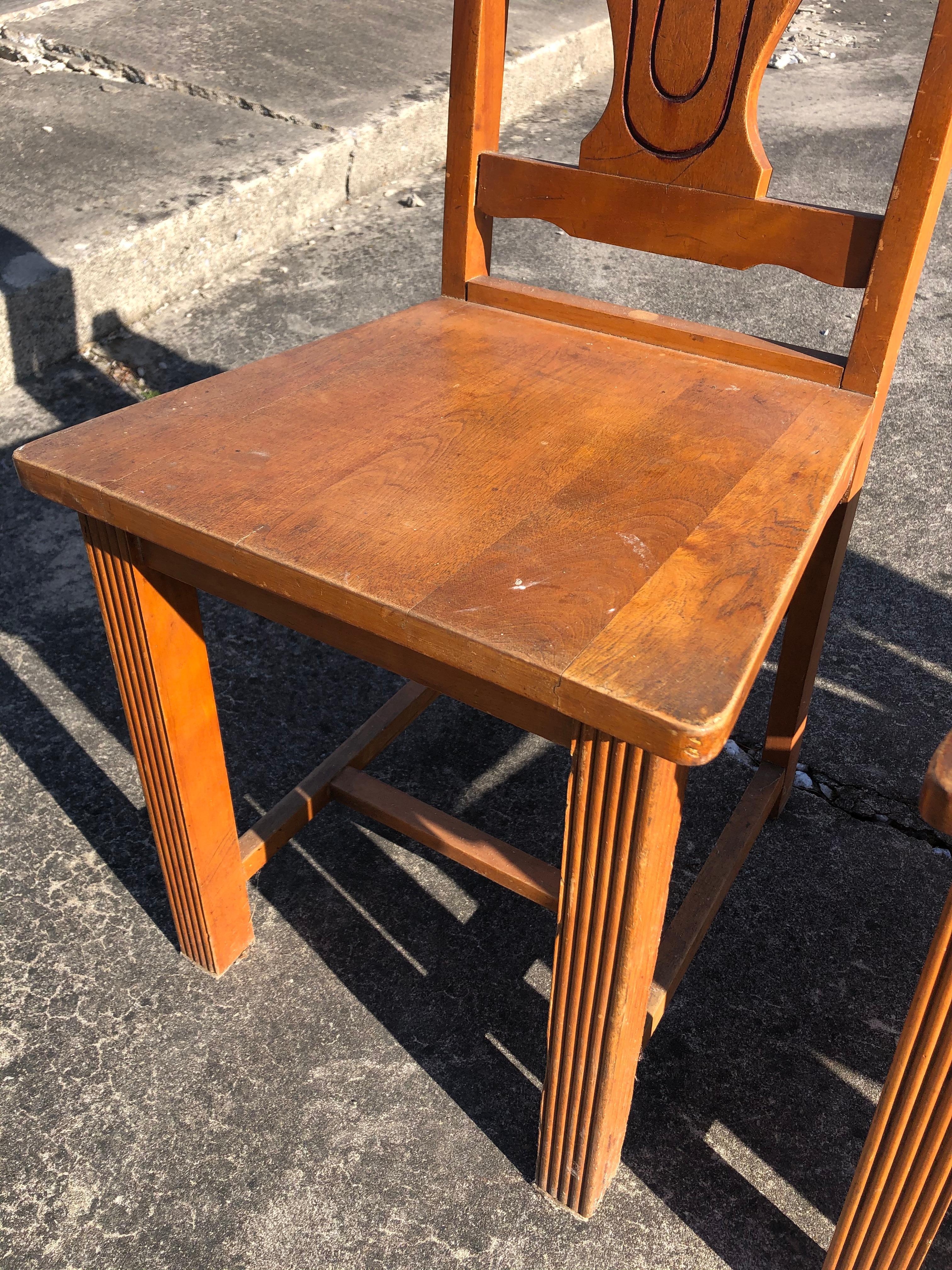 American Set of 4 Art Deco Style Wooden Side Dining Chairs