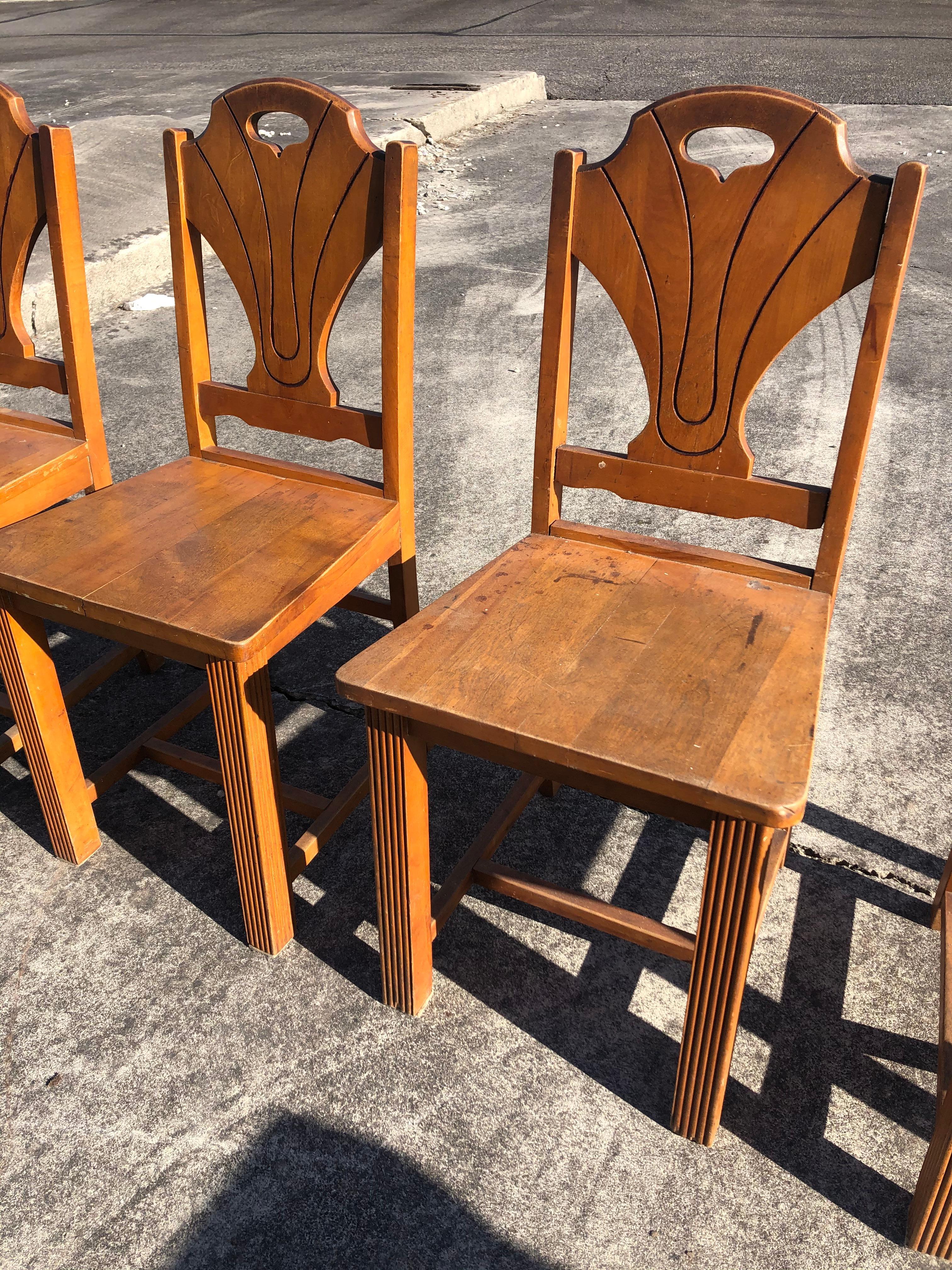 Mid-20th Century Set of 4 Art Deco Style Wooden Side Dining Chairs