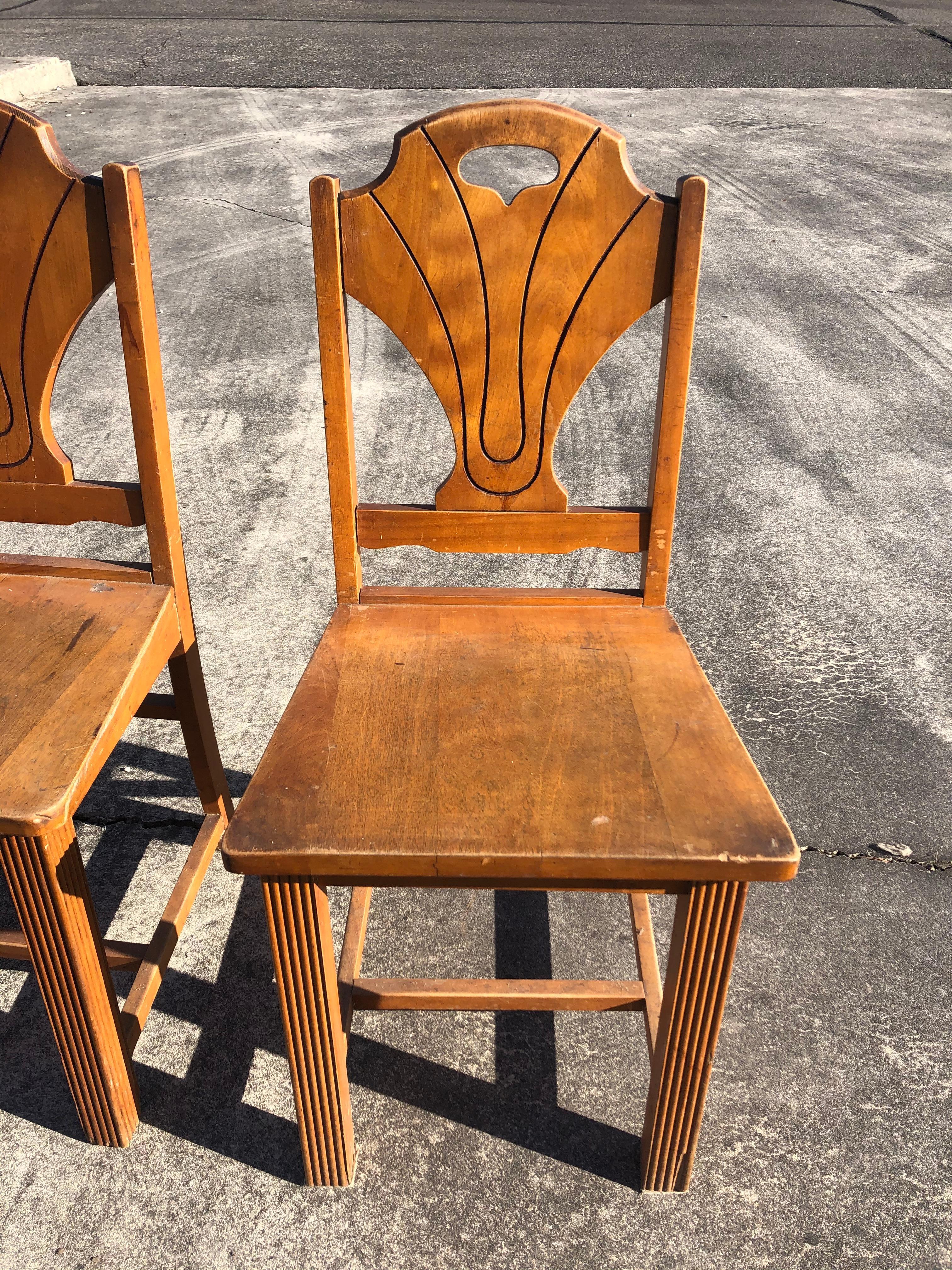 Set of 4 Art Deco Style Wooden Side Dining Chairs 1