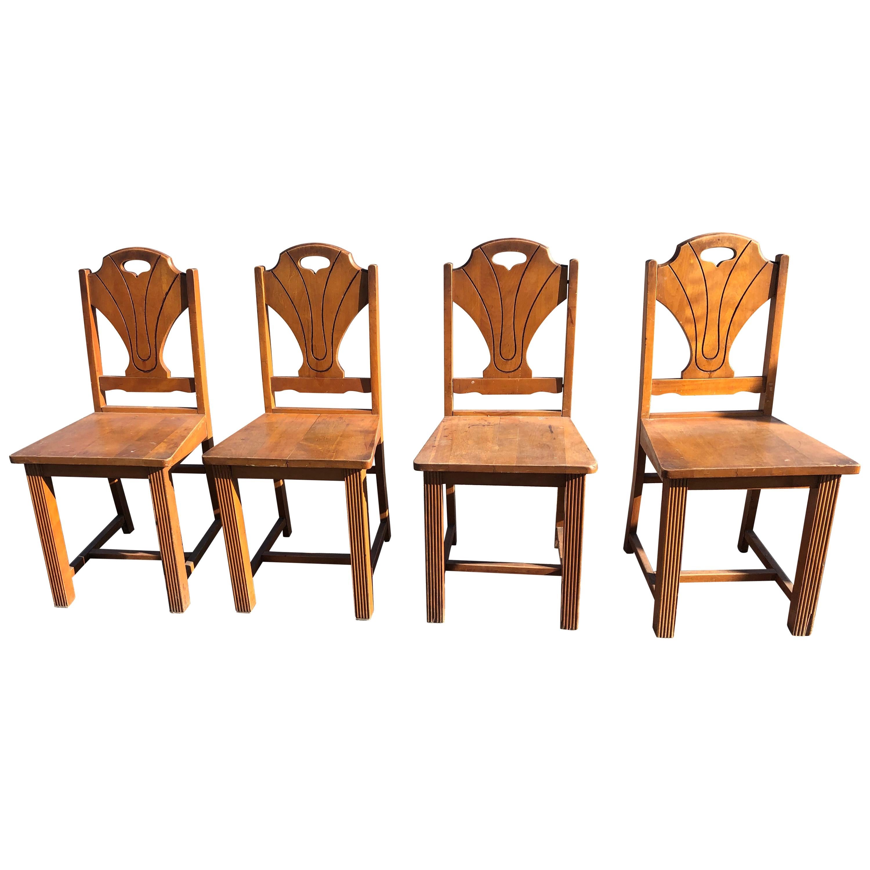 Set of 4 Art Deco Style Wooden Side Dining Chairs