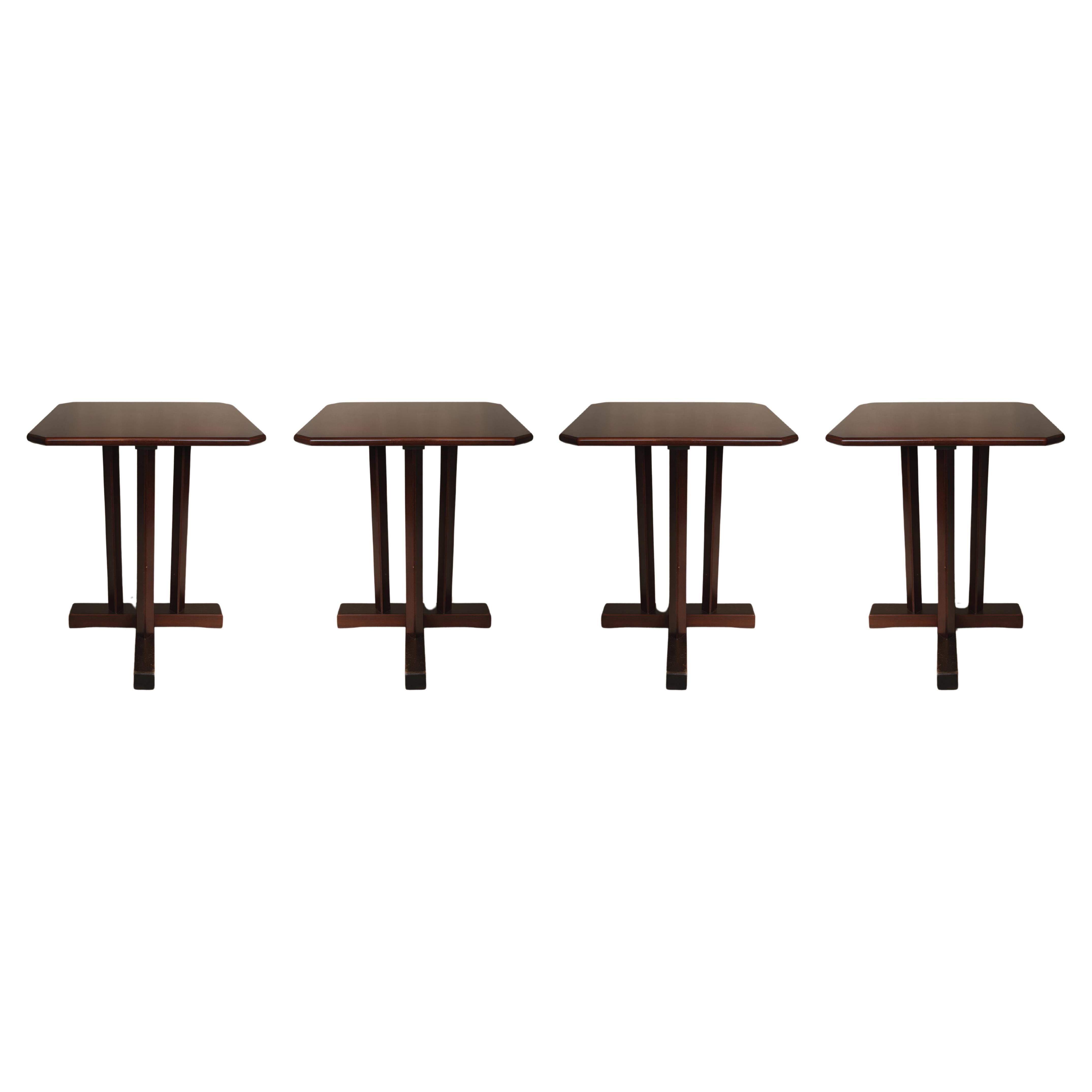 Juego de 4 mesas de café Cocktail Bistro de nogal Art Decó, Siglo XX
