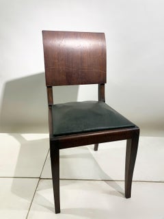 Set of 4 Art Deco Wooden Dining Chairs with Dark Green Leather Seats, 1930's