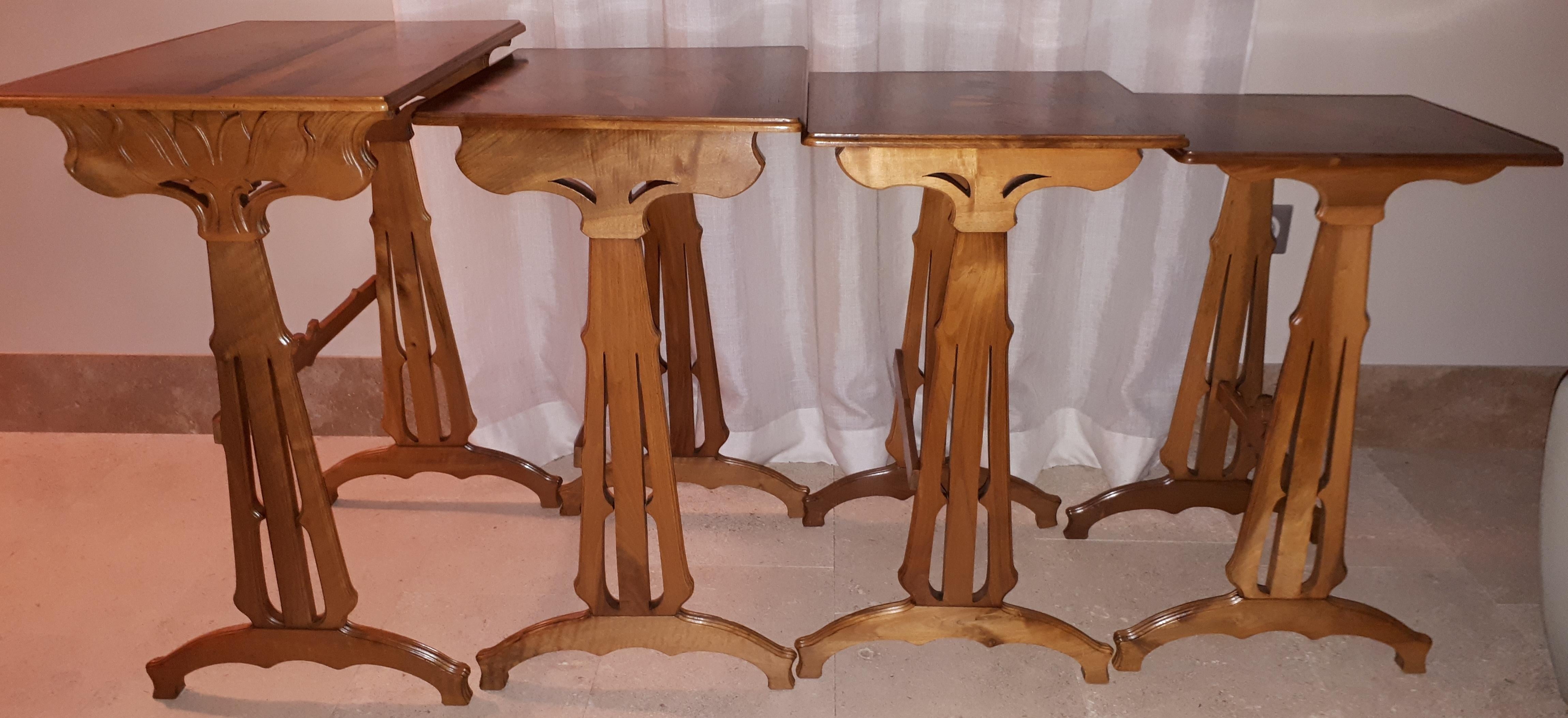 Set of 4 Art Nouveau Gallé Dragonfly Nesting Tables For Sale 5
