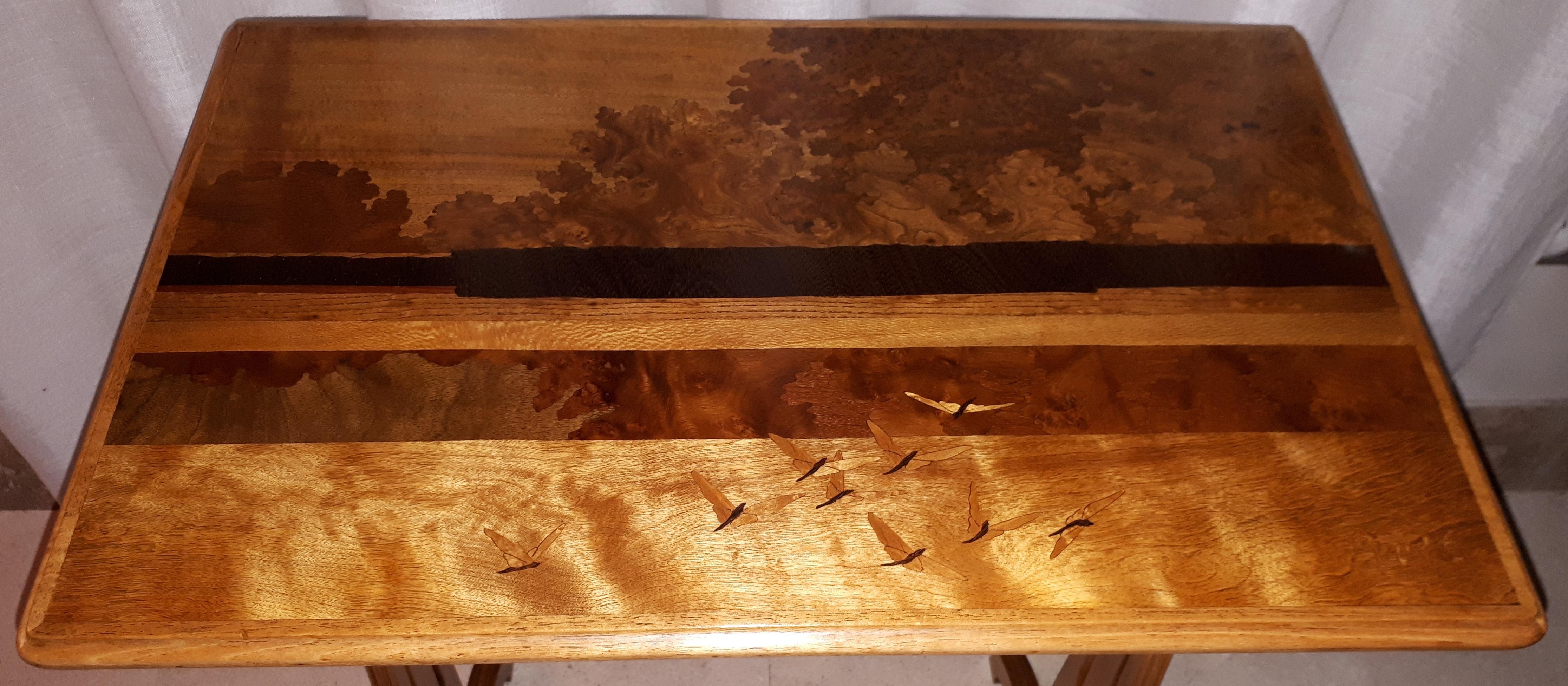 Veneer Set of 4 Art Nouveau Gallé Dragonfly Nesting Tables For Sale