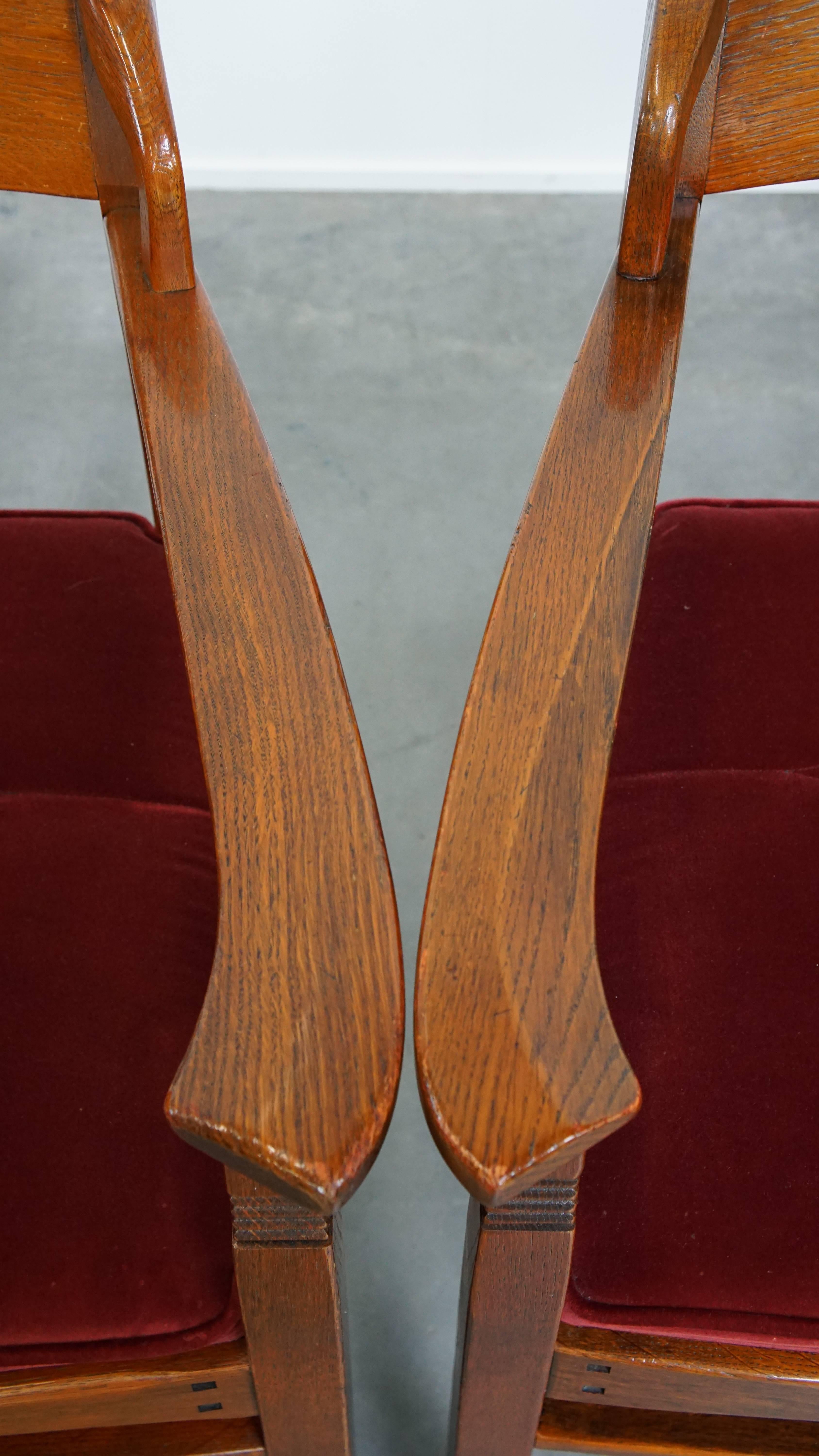 Ensemble de 4 chaises de salle à manger Art Nouveau / Jugendstil avec tapisserie rouge en vente 5