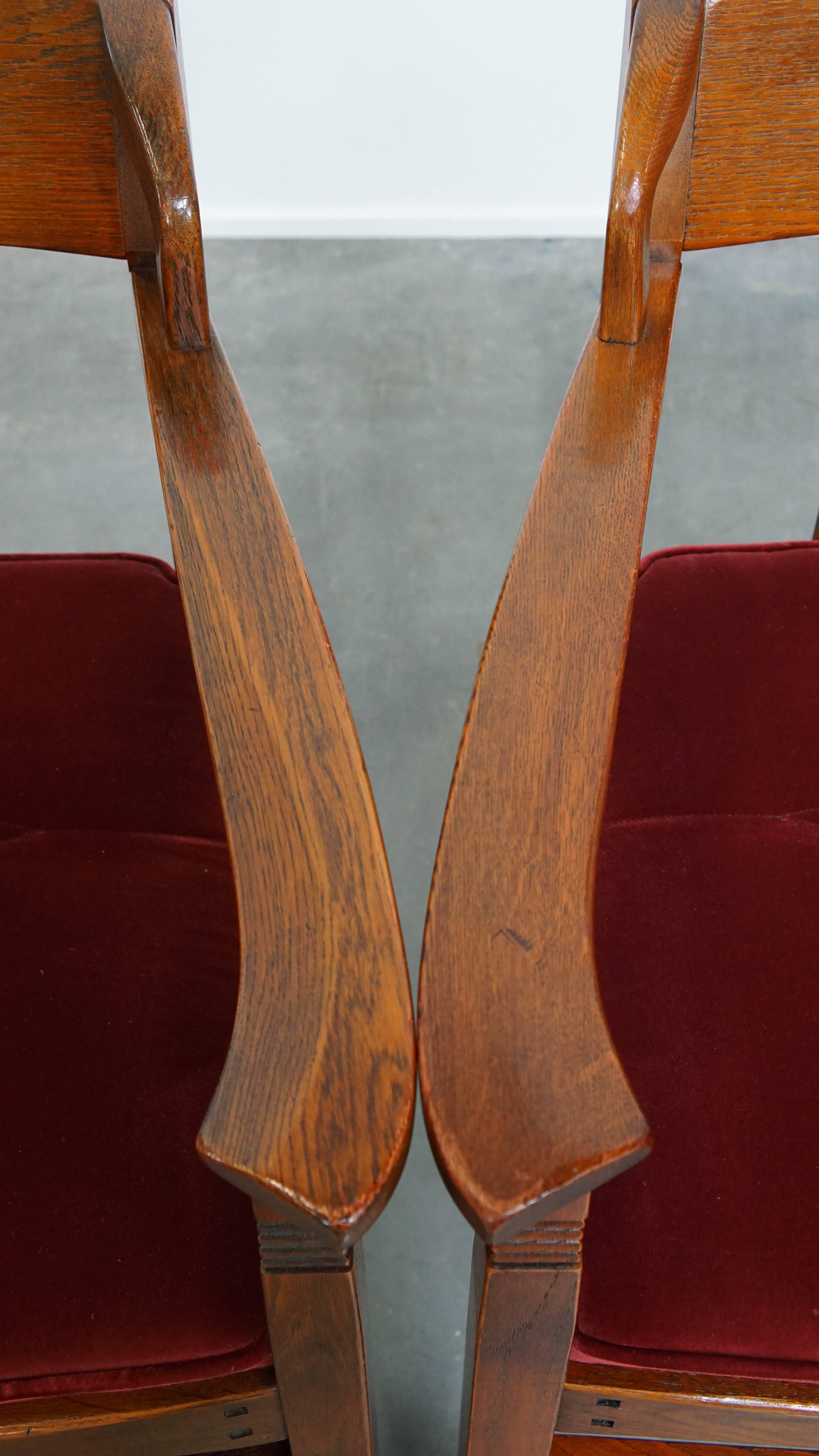 Ensemble de 4 chaises de salle à manger Art Nouveau / Jugendstil avec tapisserie rouge en vente 6
