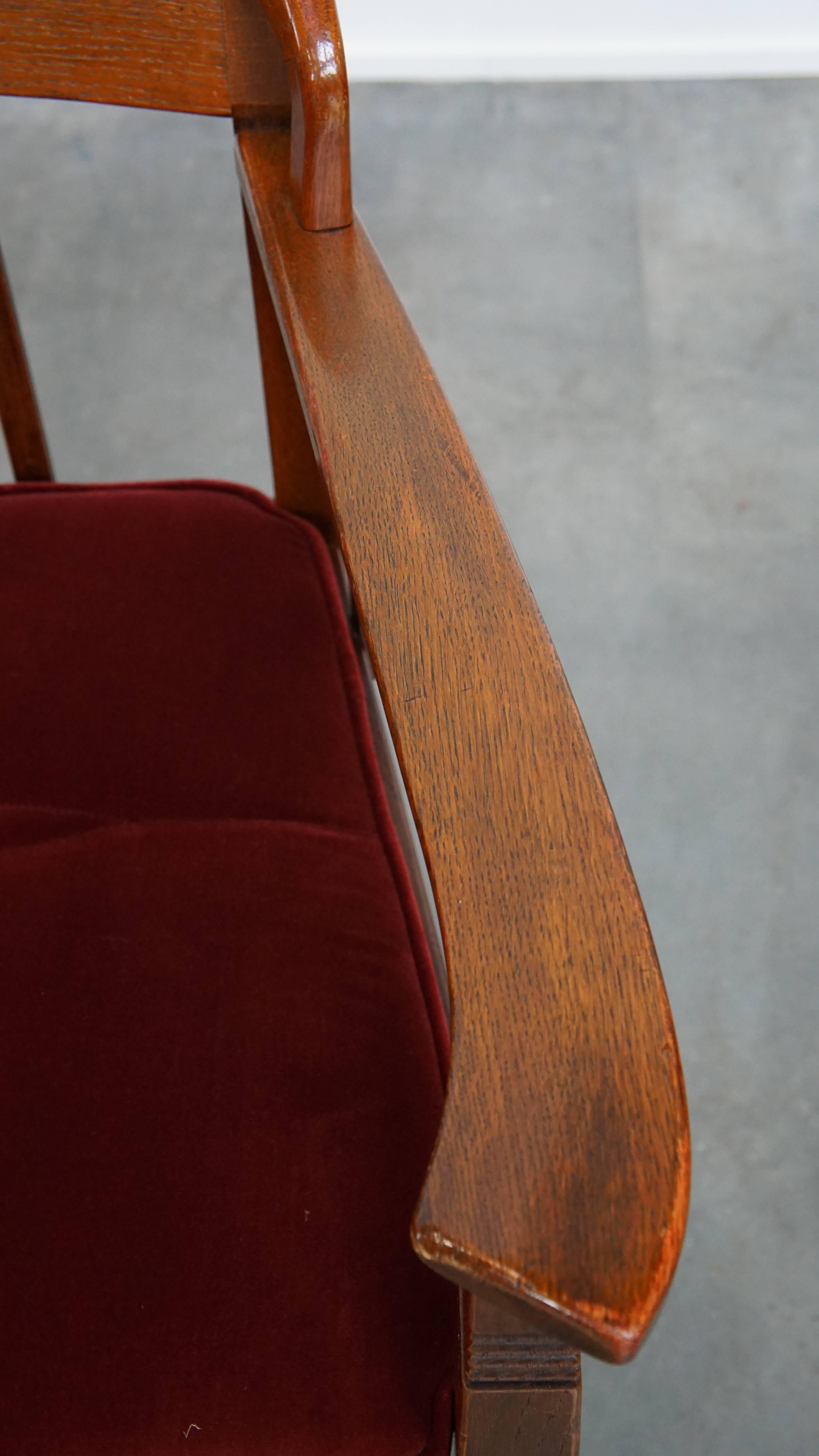 Ensemble de 4 chaises de salle à manger Art Nouveau / Jugendstil avec tapisserie rouge en vente 7
