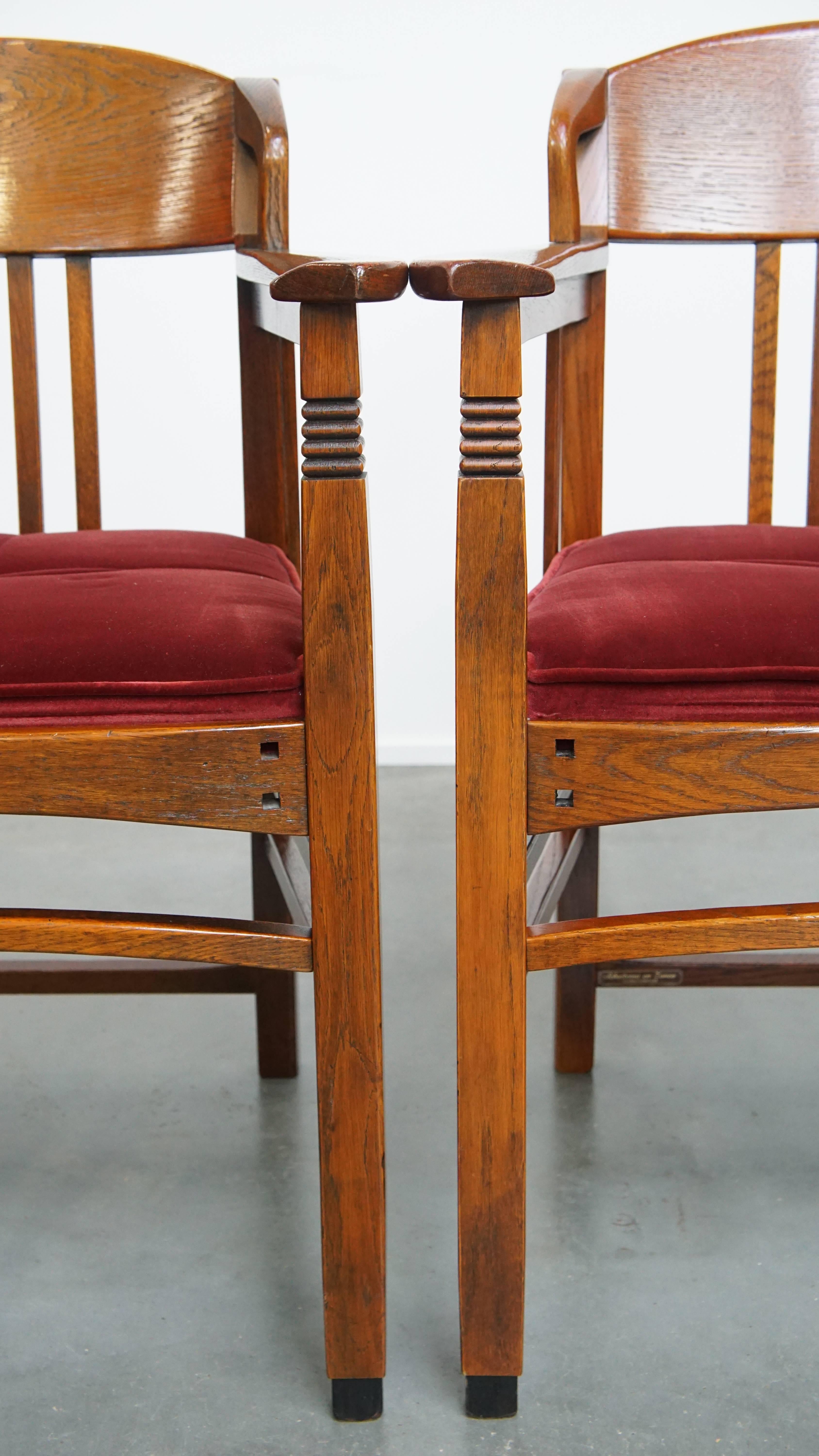 Ensemble de 4 chaises de salle à manger Art Nouveau / Jugendstil avec tapisserie rouge en vente 8