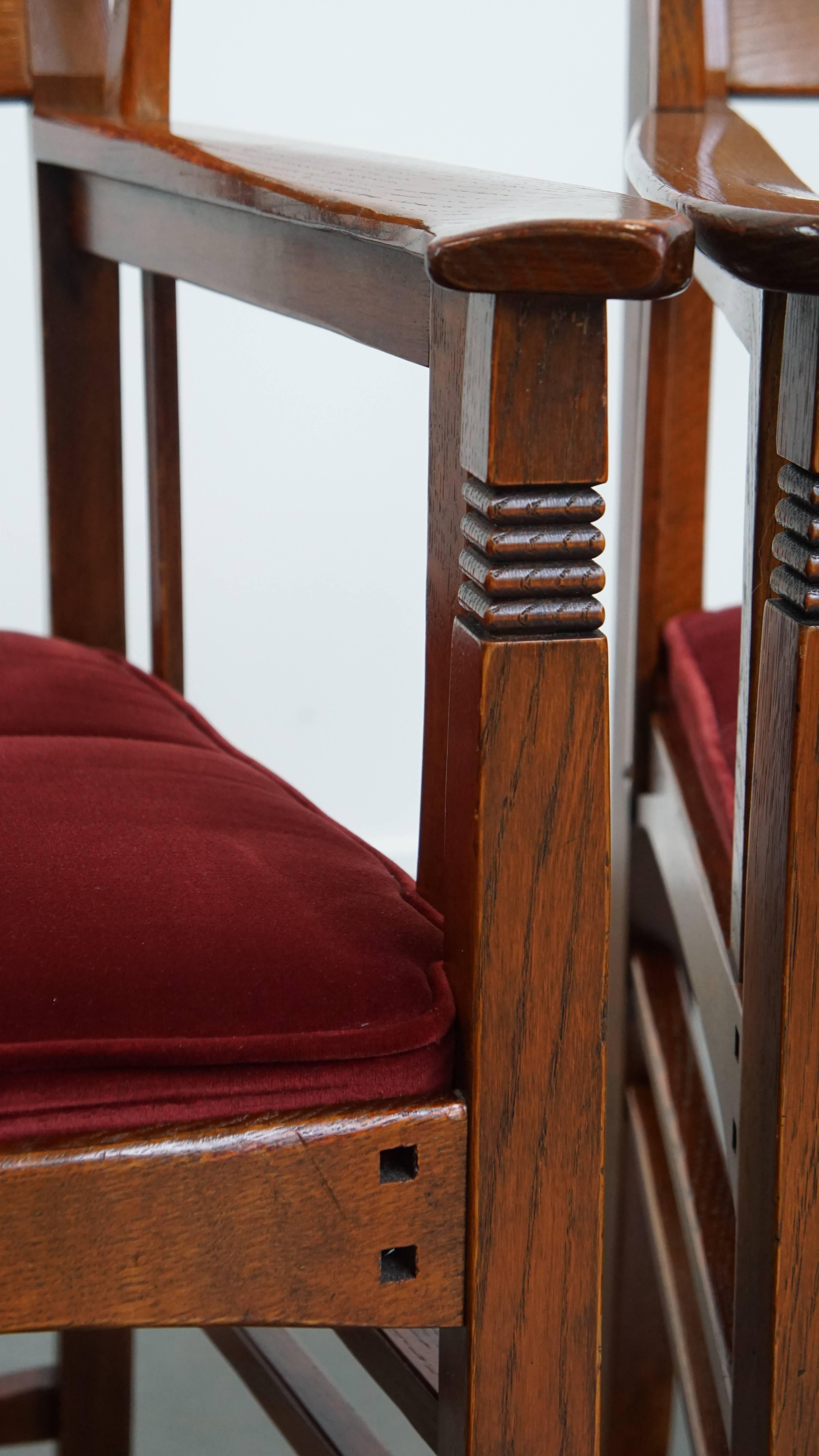 Ensemble de 4 chaises de salle à manger Art Nouveau / Jugendstil avec tapisserie rouge en vente 11