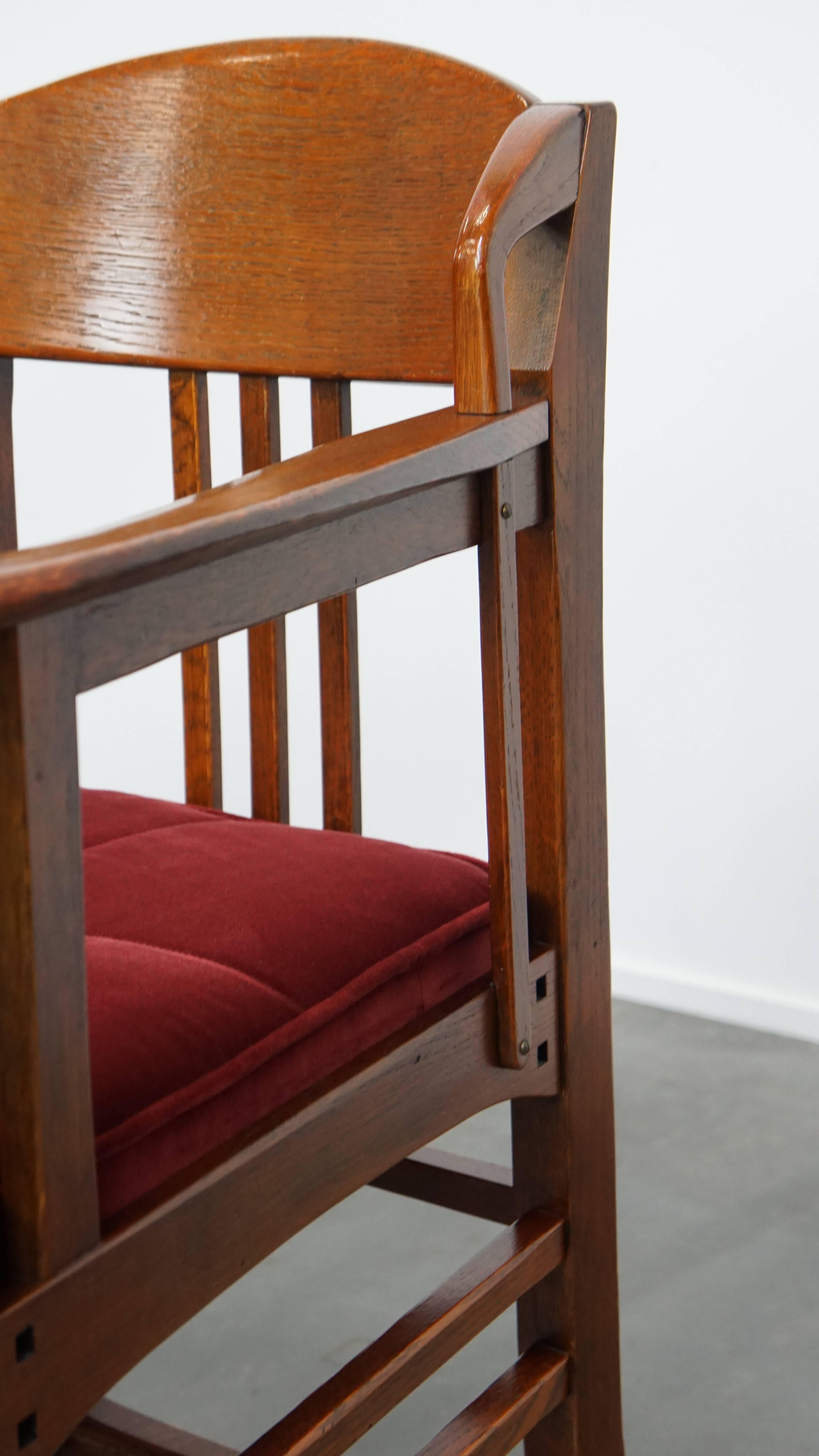 Ensemble de 4 chaises de salle à manger Art Nouveau / Jugendstil avec tapisserie rouge en vente 12