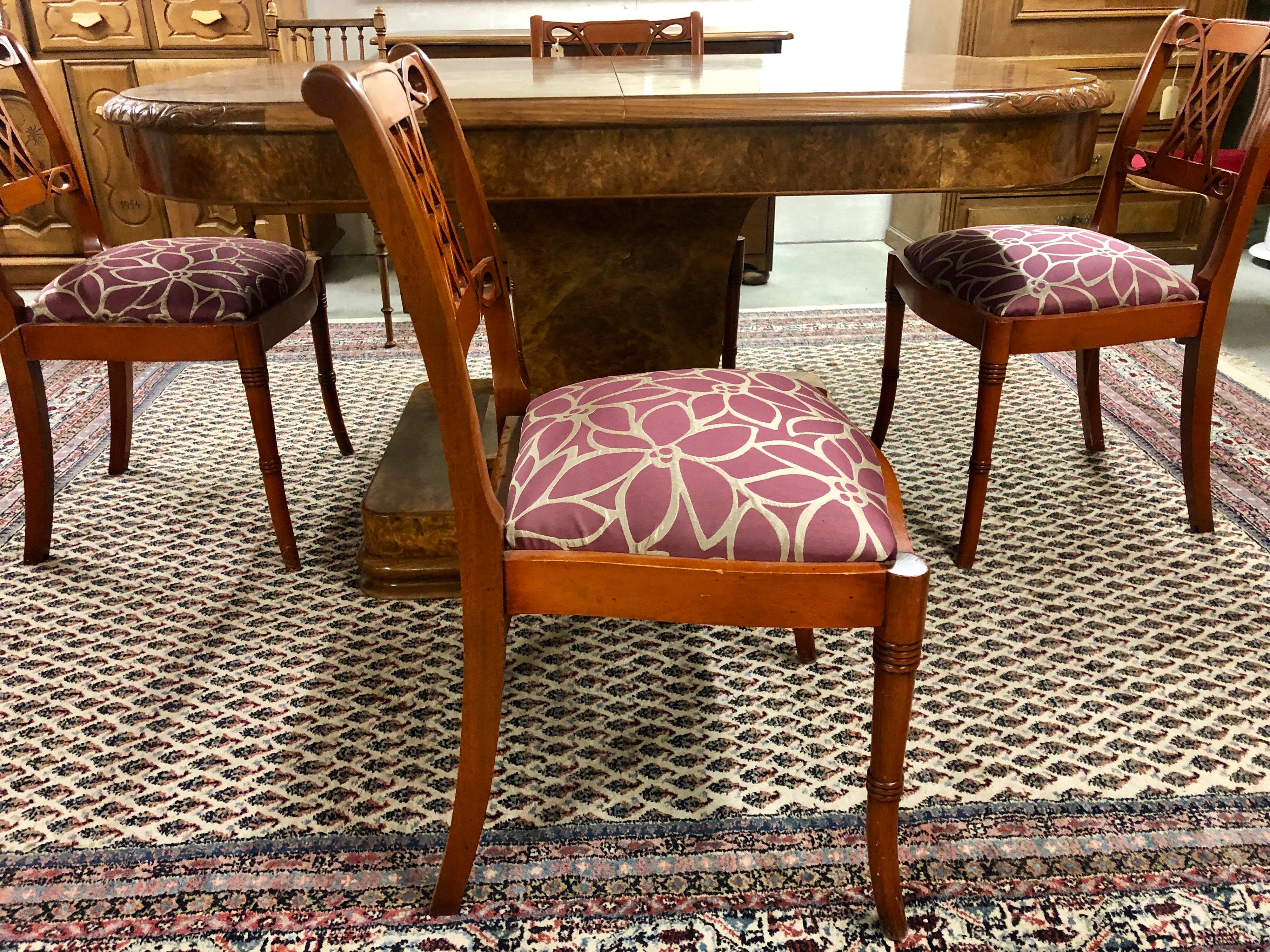 Set Of 4 Art Nouveau Rosewood Chairs , Biedermeier, Reupholstered, circa 1980 In Good Condition In Sofia, BG