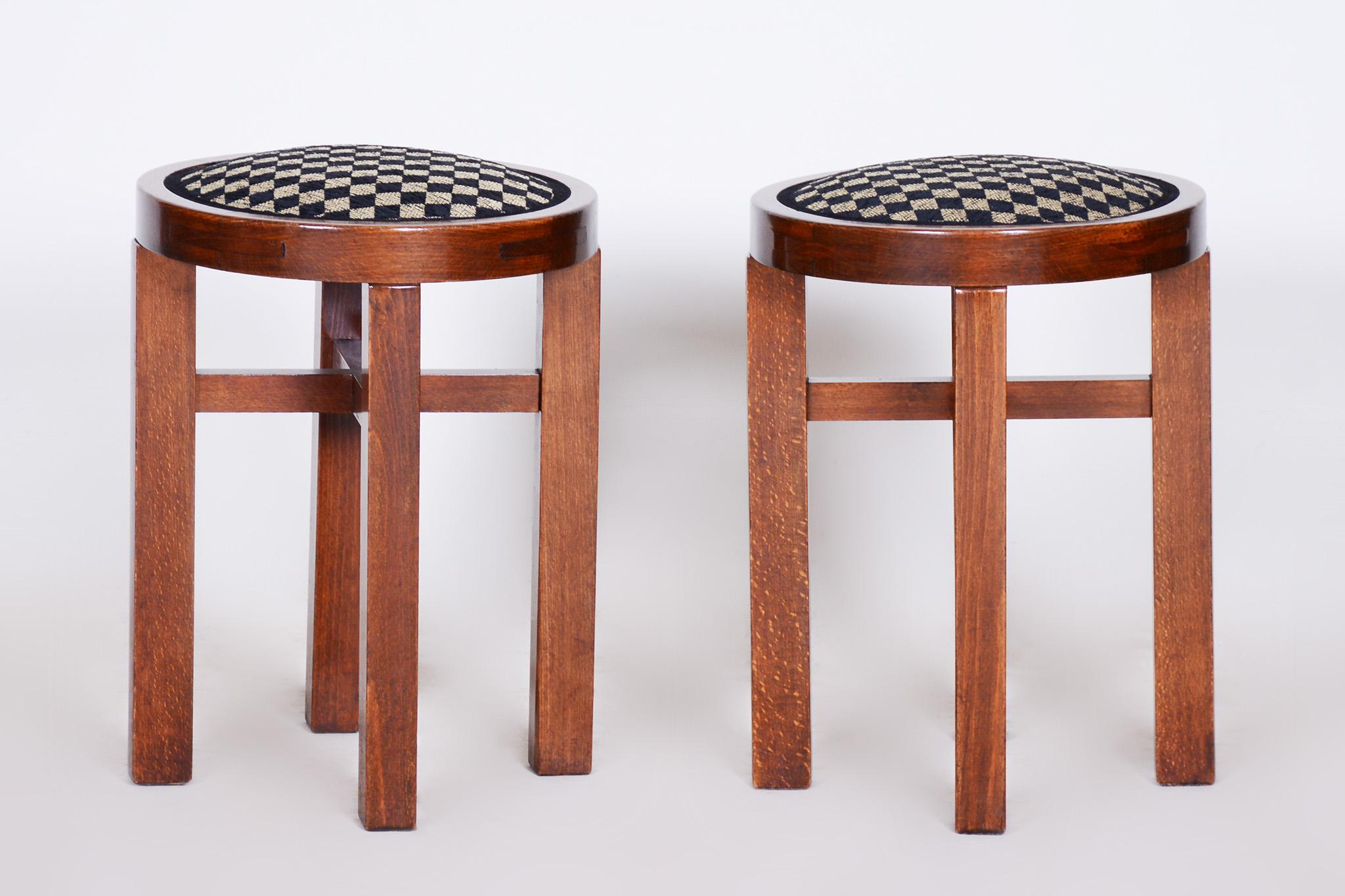 Set of 3 ArtDeco Foot Stools Made in´20s Czechia, New upholstery, Revived polish For Sale 5
