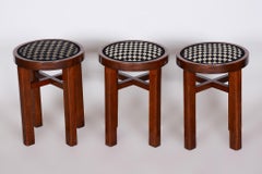 Set of 3 ArtDeco Foot Stools Made in´20s Czechia, New upholstery, Revived polish