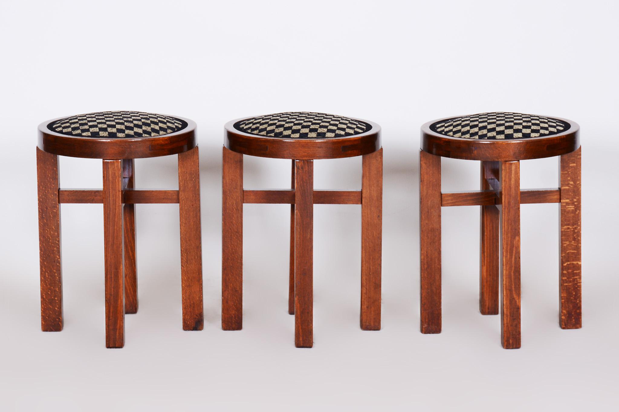 Art Deco Set of 3 ArtDeco Foot Stools Made in´20s Czechia, New upholstery, Revived polish For Sale