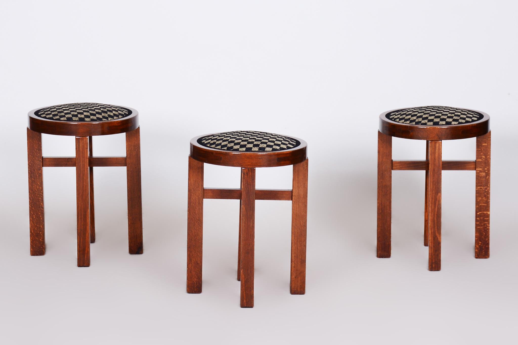 Set of 3 ArtDeco Foot Stools Made in´20s Czechia, New upholstery, Revived polish In Good Condition For Sale In Horomerice, CZ