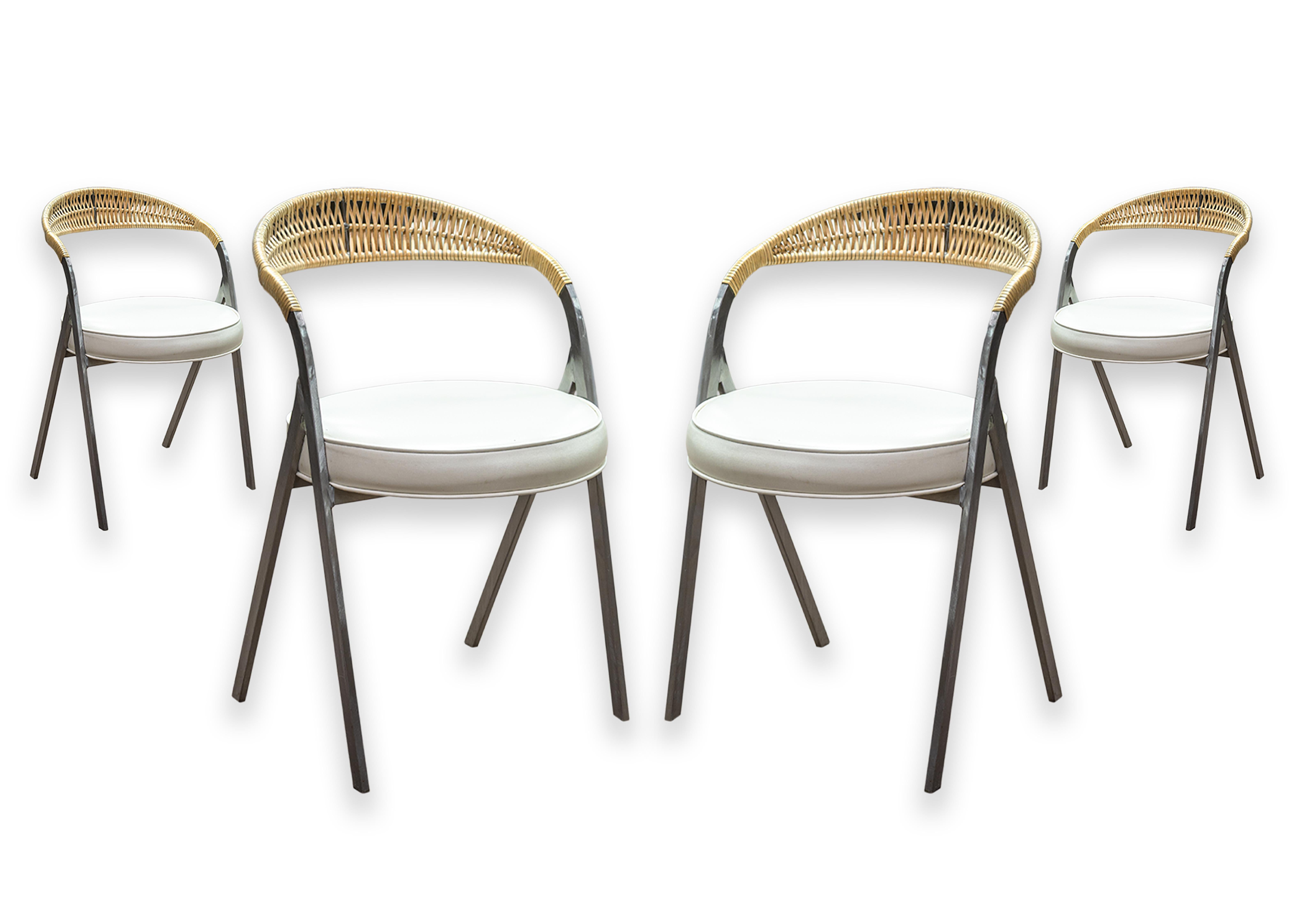 Ensemble de 4 chaises d'appoint en métal brossé et rotin Arthur Umanoff pour Shaver Howard en vente 5