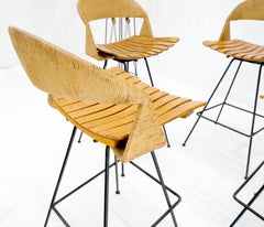 Set of 4 Arthur Umanoff Rush Seat Wire Bases Bar Stools circa 1970s Near Mint!