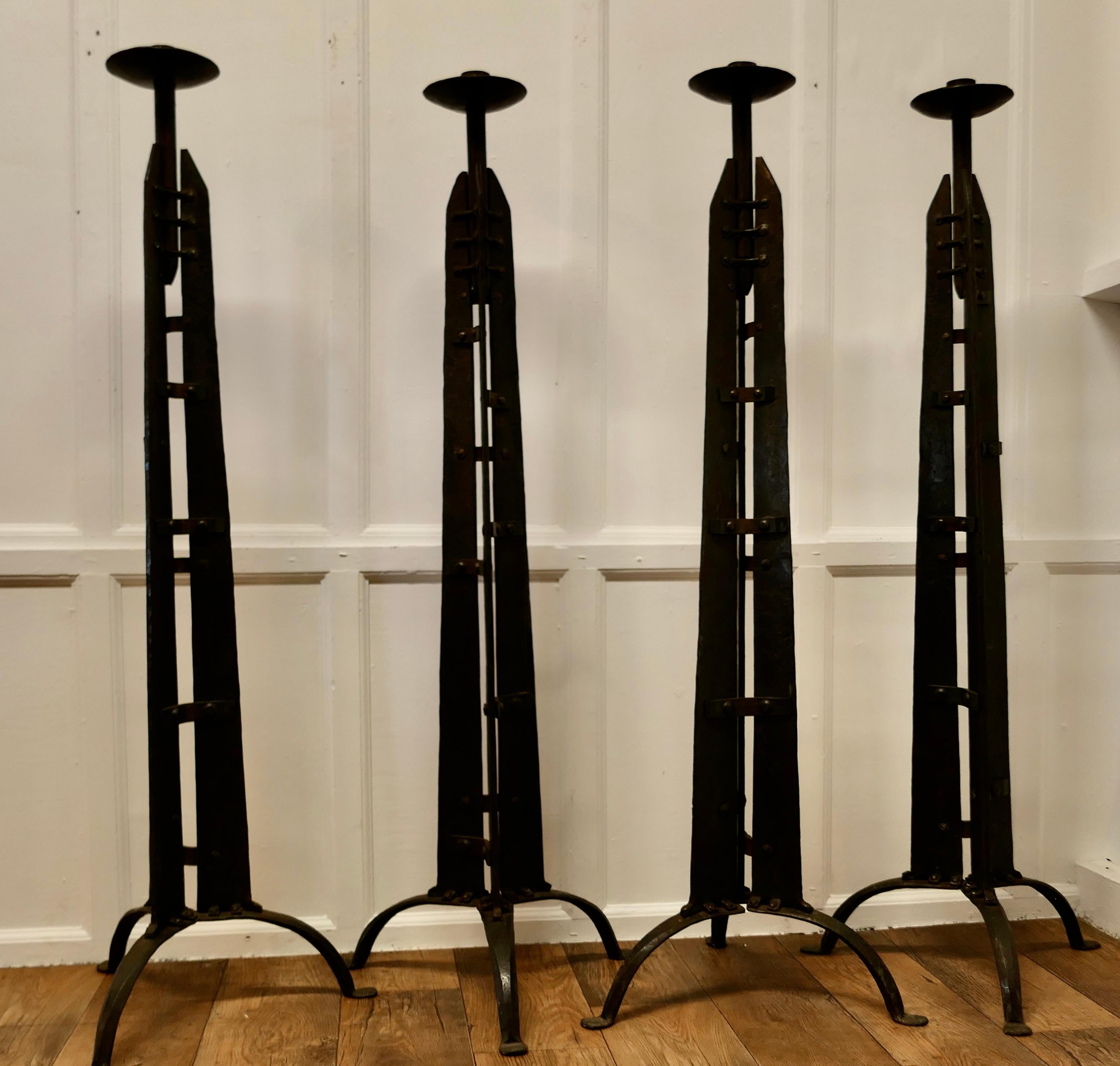 Brutalist Set of 4 Arts and Crafts Gothic Candle Stands   This is a Set of 4   For Sale