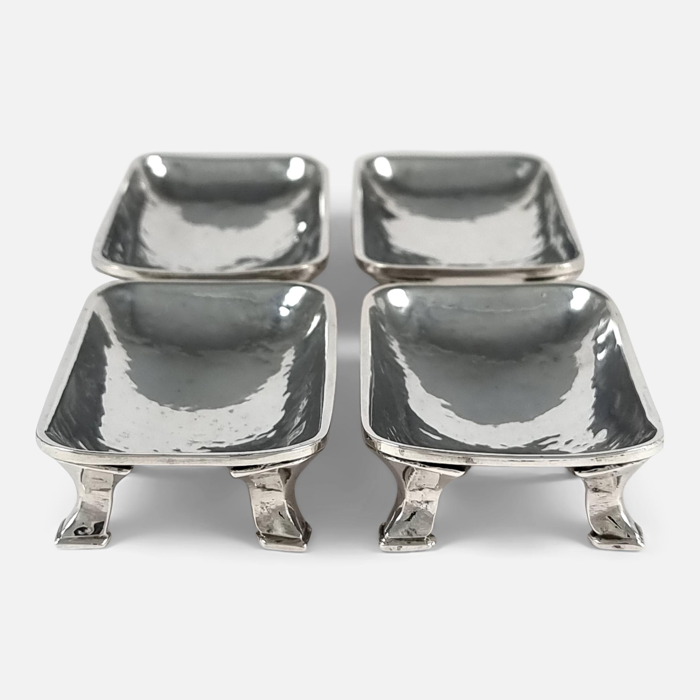 Sterling Silver Set of 4 Arts and Crafts Silver Salts, Omar Ramsden, 1935 For Sale