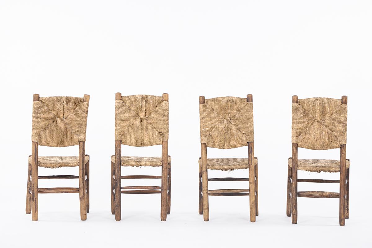 Set of 4 Ash and Straw Chairs from 1950 In Good Condition In JASSANS-RIOTTIER, FR
