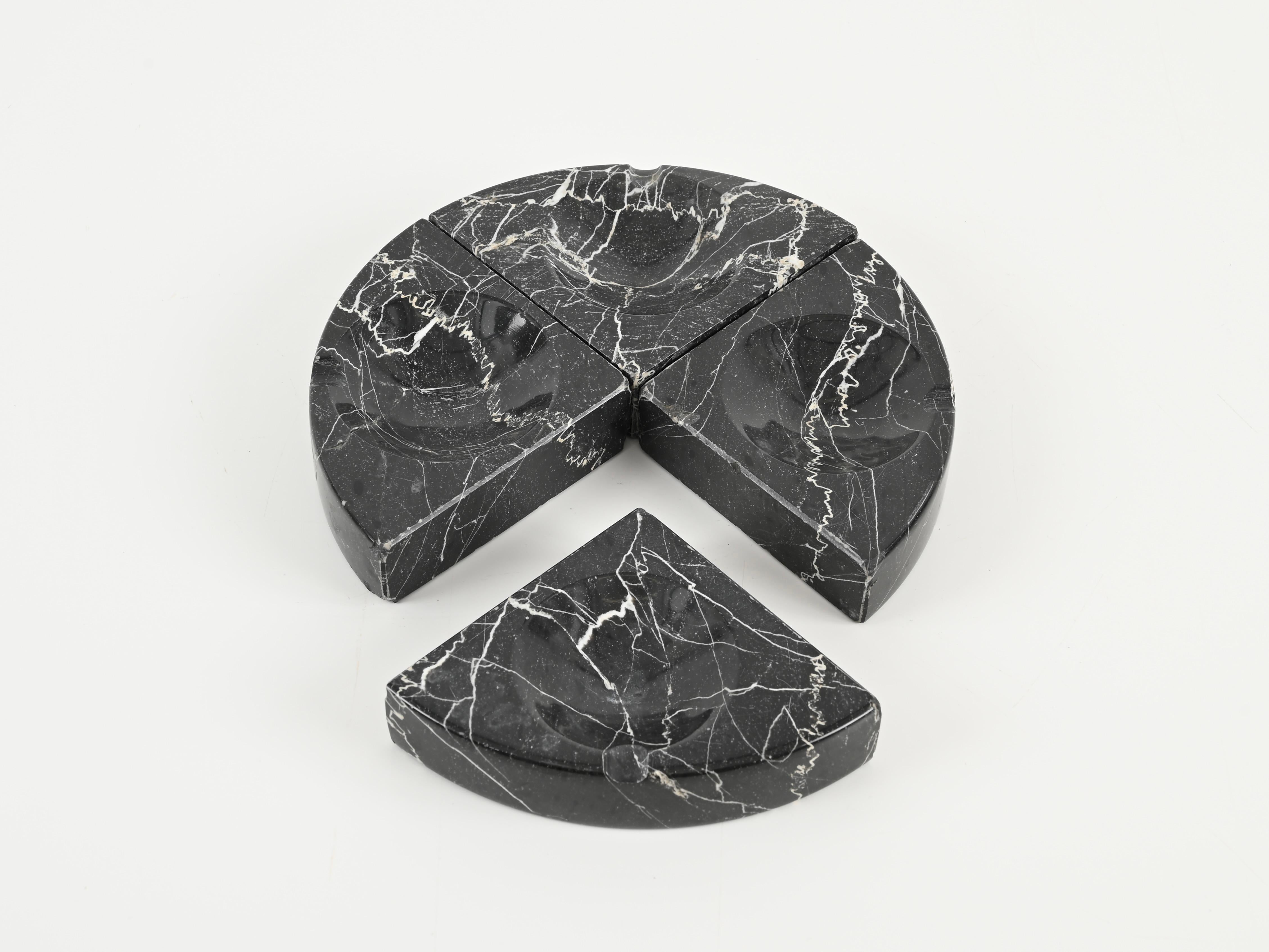 Mid-Century Modern Set of 4 Ashtrays in Black Marble by Angelo Mangiarotti, Italy, 1970s For Sale
