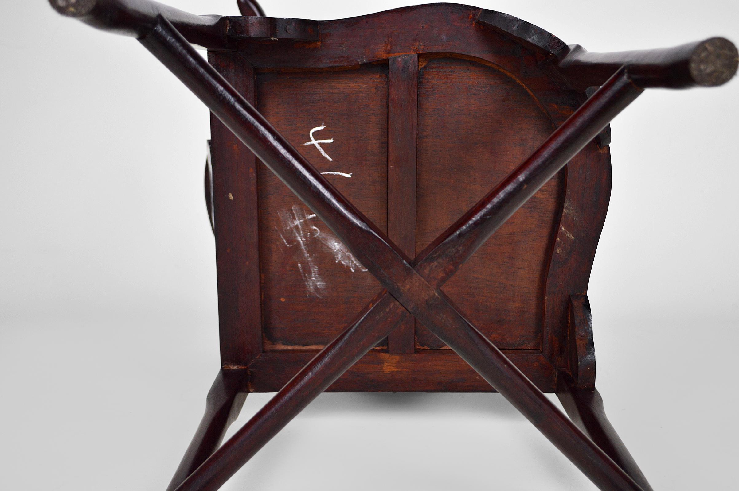 Set aus 4 asiatischen Sesseln aus geschnitztem und eingelegtem Holz, um 1900-1920 im Angebot 13