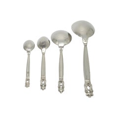 Set of 4 Assorted Georg Jensen Denmark Acorn Sterling Silver Spoons #18623