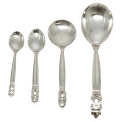 Set of 4 Assorted Georg Jensen Denmark Acorn Sterling Silver Spoons #18623