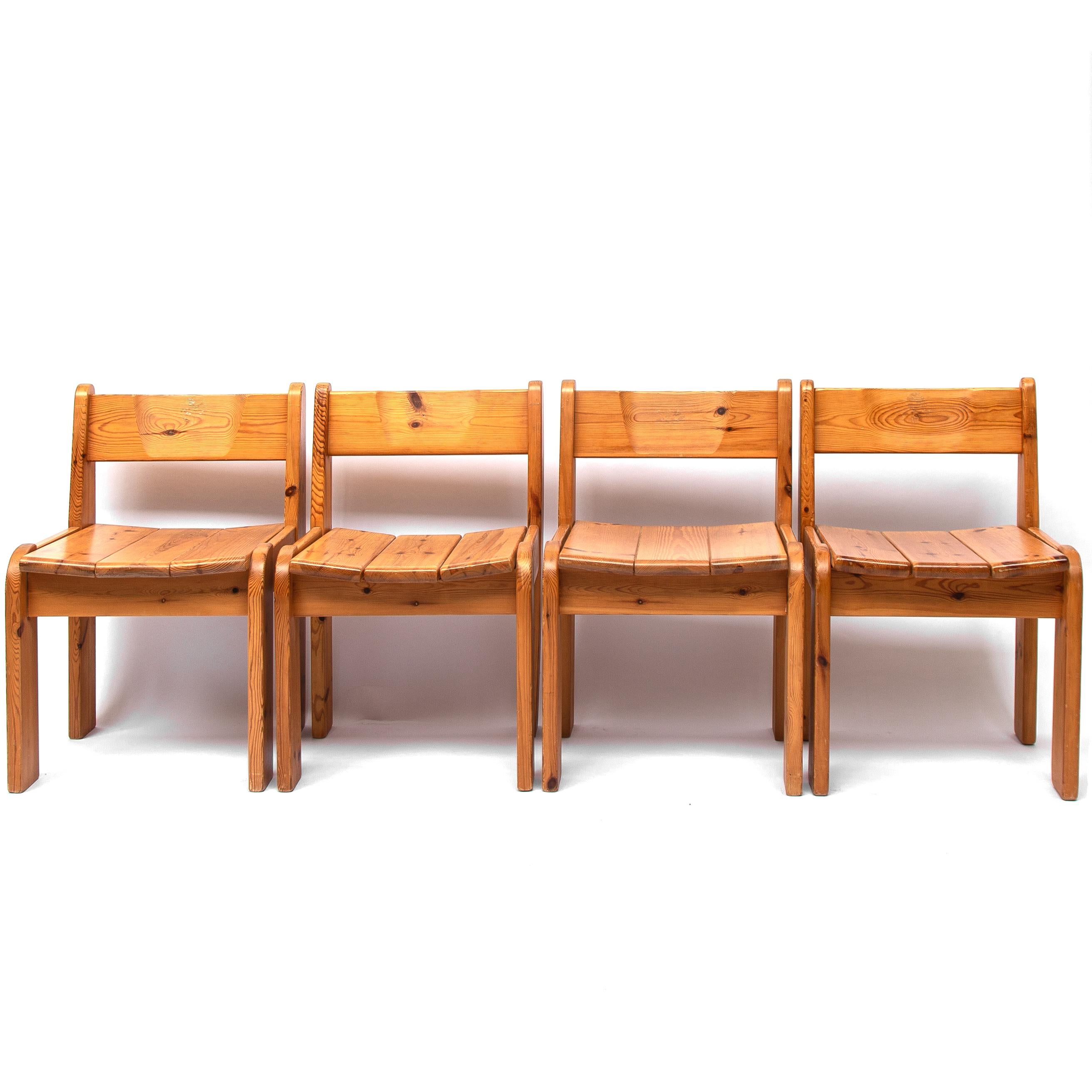Set of 4 Ate Van Apeldoorn Pine Dining Chairs, 1970s 2