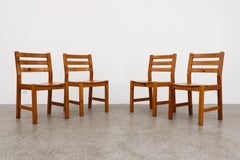 Set of 4 1970's Ate van Apeldoorn Style Ladder Back Pine Dining Chairs